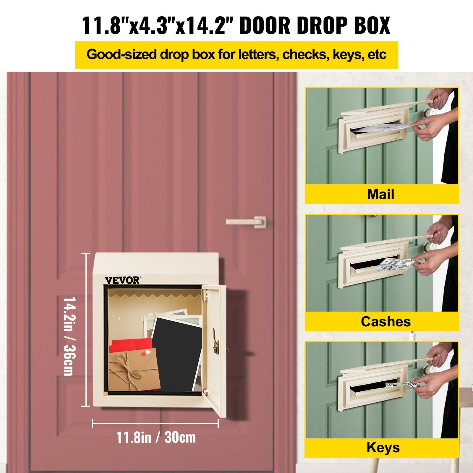VEVOR Through-The-Door Locking Drop Box Door Drop Box 11.8''x4.3''x14.2'' Beige