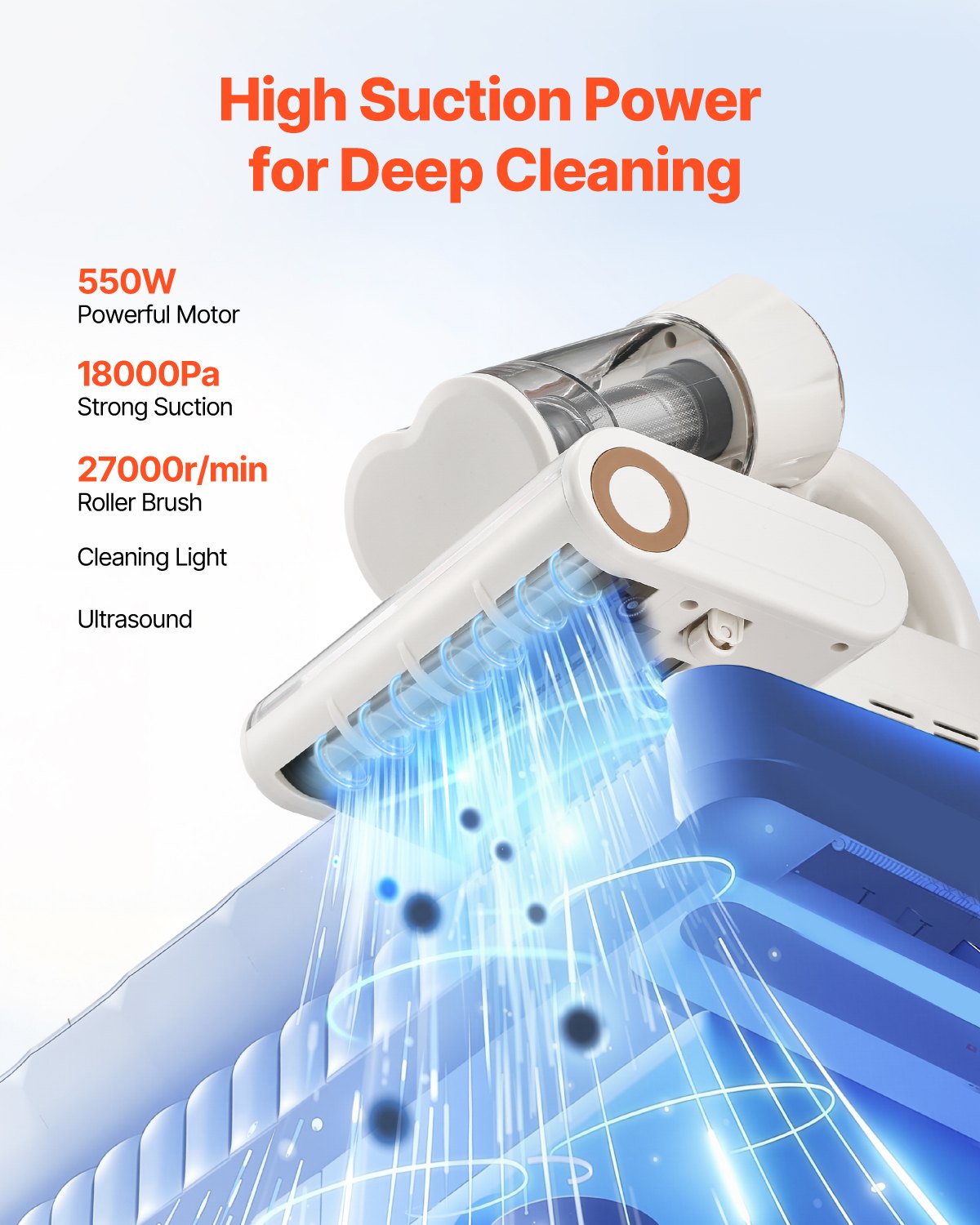 Vevor Mattress Vacuum Cleaner with 18Kpa Powerful Suction HEPA Filter 550W White