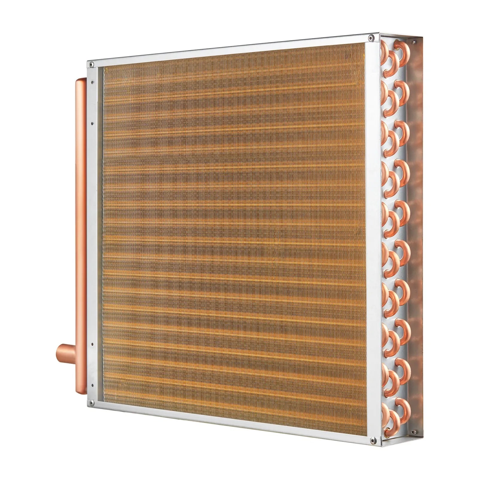 VEVOR Heat Exchanger Water to Air, 20"x 20" with 3-Row 3/8" Copper Ports, 242 Aluminum Fins Heat Exchanger for Outdoor Wood Furnaces, Residential Heating and Cooling, and Forced Air Heating
