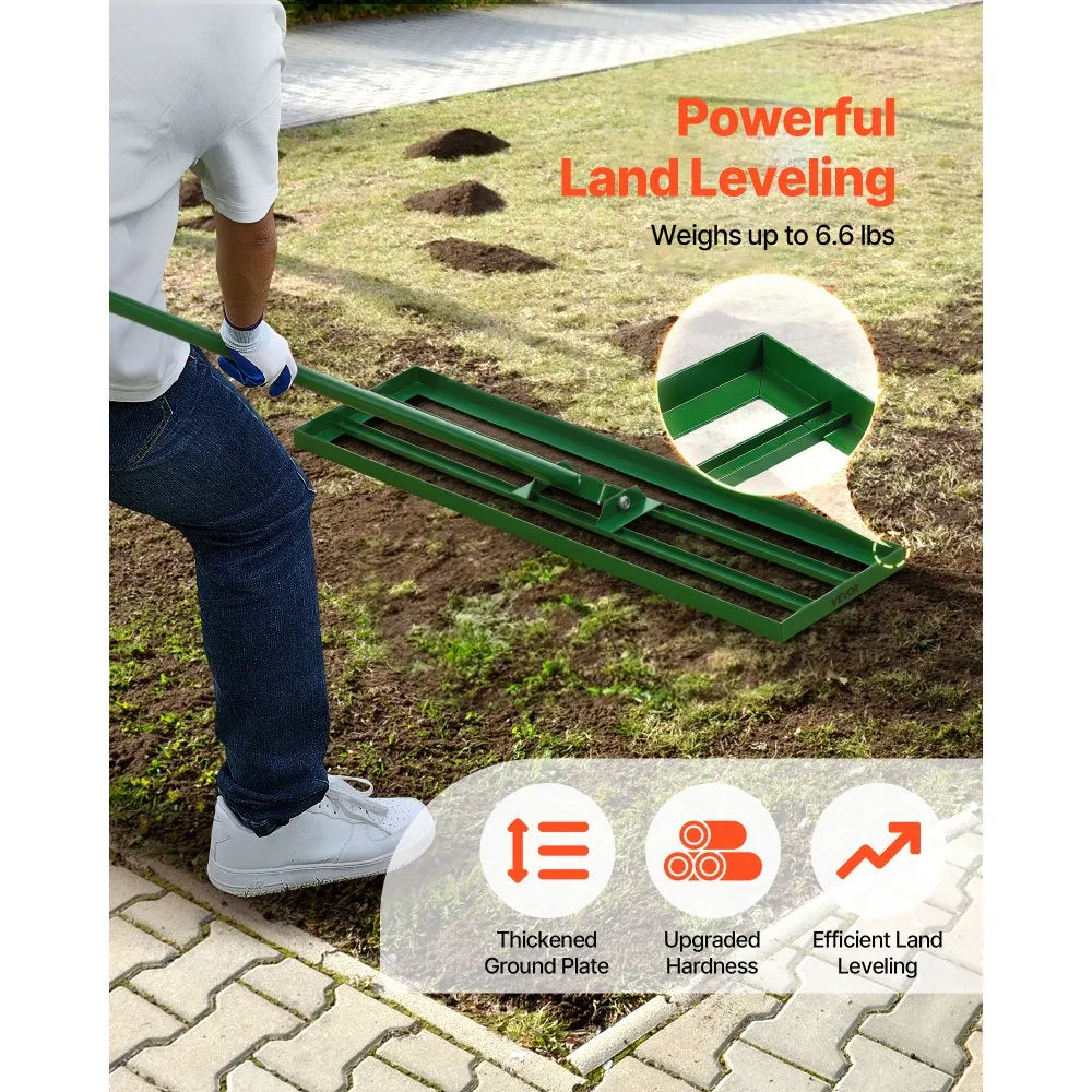 VEVOR 36" x 10" Lawn Leveling Rake with 78" Extended Handle, Heavy Duty Yard Leveler for Garden, Farm & Golf Lawns