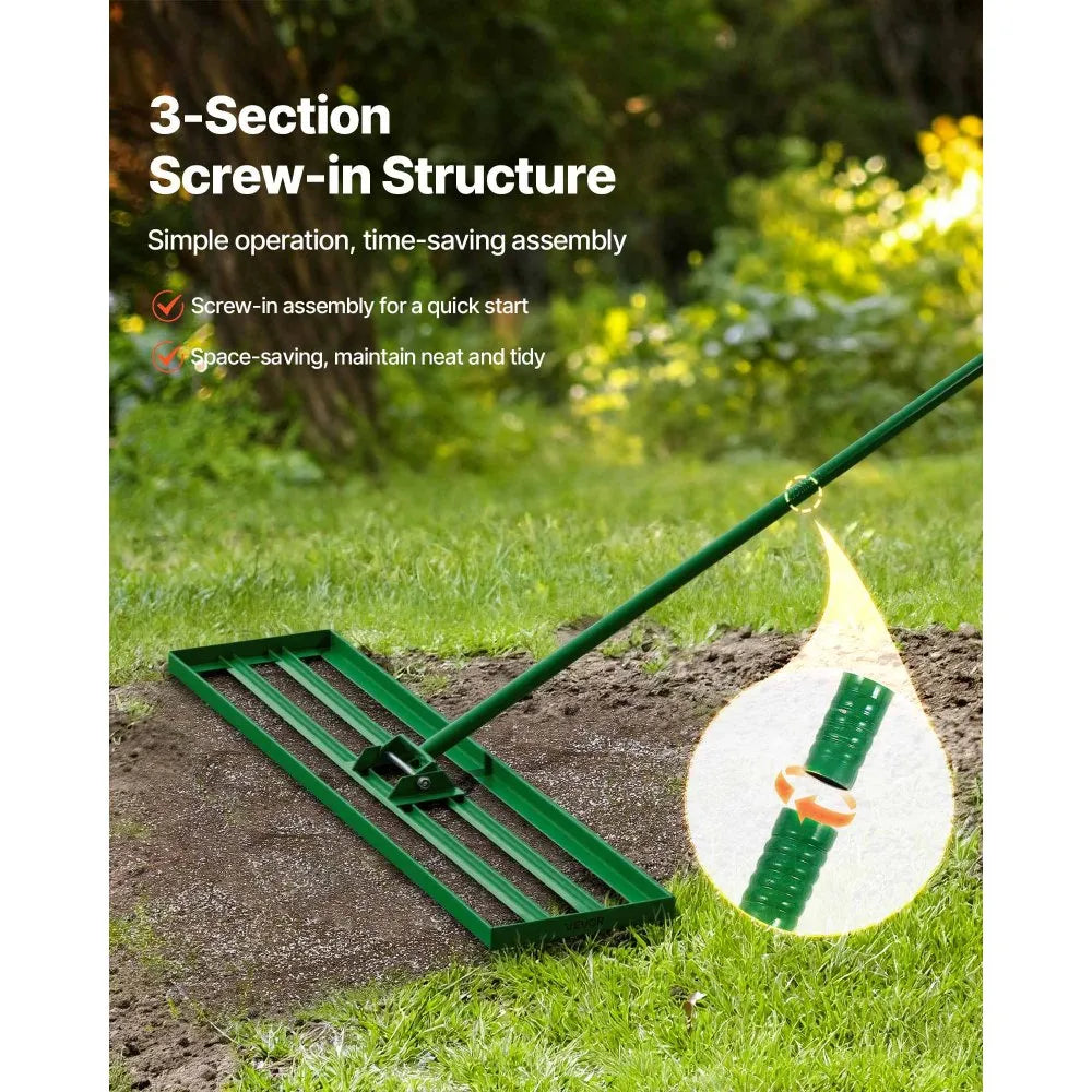 VEVOR Lawn Leveling Rake, 48" x 10" Heavy Duty Lawn Leveler with 78" Steel Extended Handle