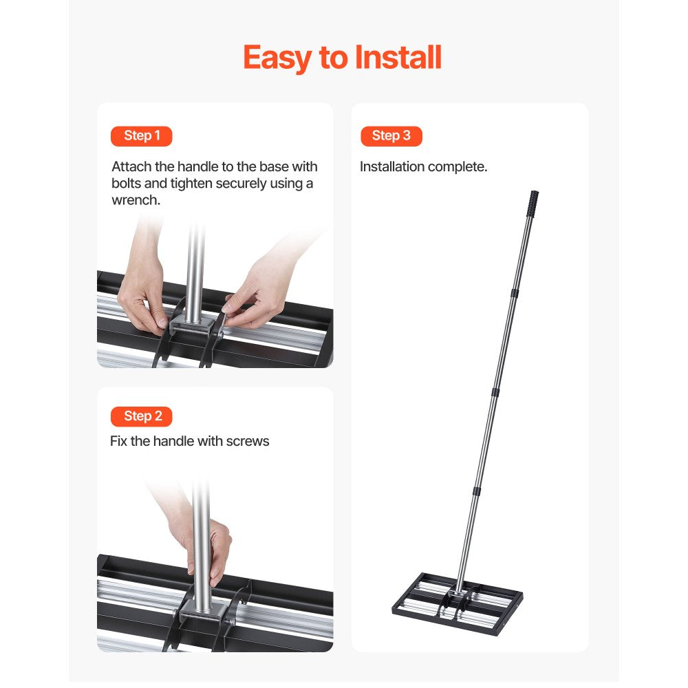 VEVOR Lawn Leveling Rake with Rollers, 17" x 10" Stainless Steel Lawn Leveler, 63.4" Adjustable Handle, Heavy-Duty Yard Leveling Tool for Lawns, Gardens, Farms & Golf Courses
