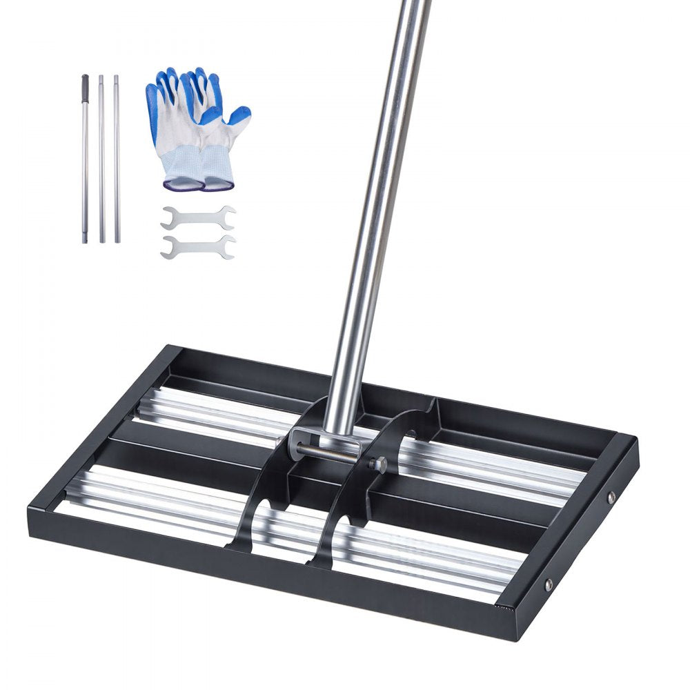 VEVOR Lawn Leveling Rake with Rollers, 17" x 10" Stainless Steel Lawn Leveler, 63.4" Adjustable Handle, Heavy-Duty Yard Leveling Tool for Lawns, Gardens, Farms & Golf Courses