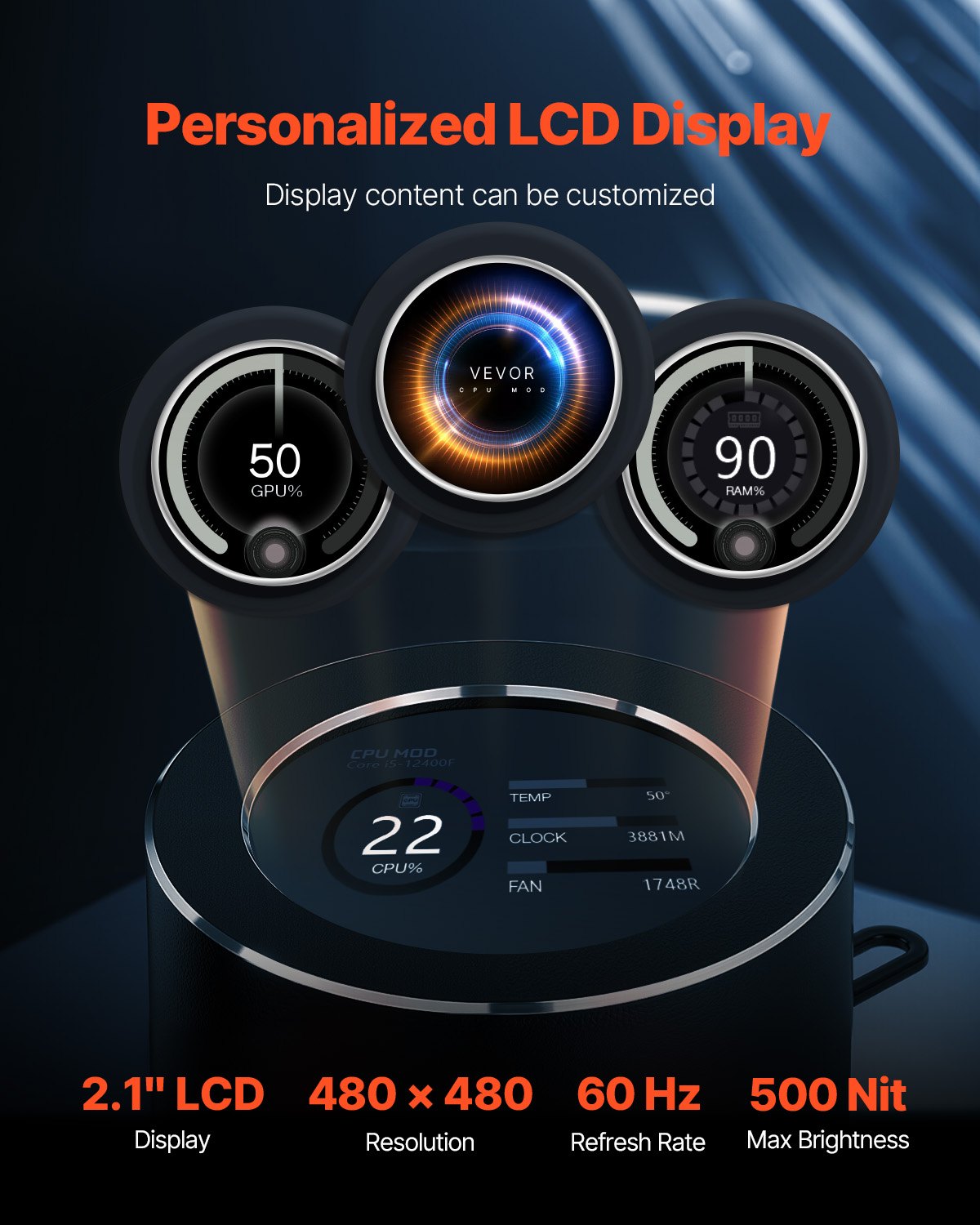 VEVOR CPU Liquid Cooler AIO CPU Water Cooler with ARGB Light & 3 PWN Fans(120mm)