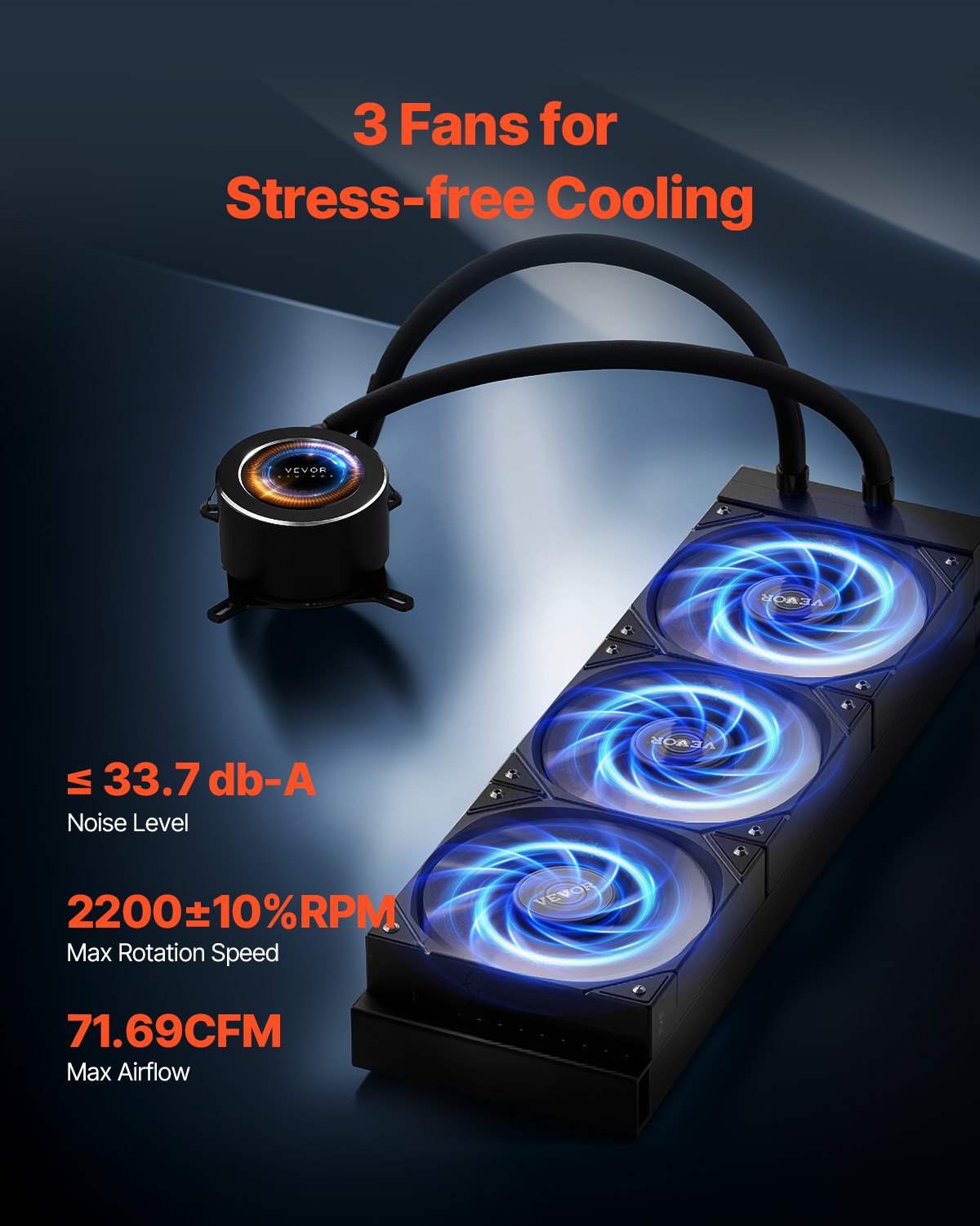VEVOR CPU Liquid Cooler AIO CPU Water Cooler with 3 PWN Fans(120 mm) Intel AMD