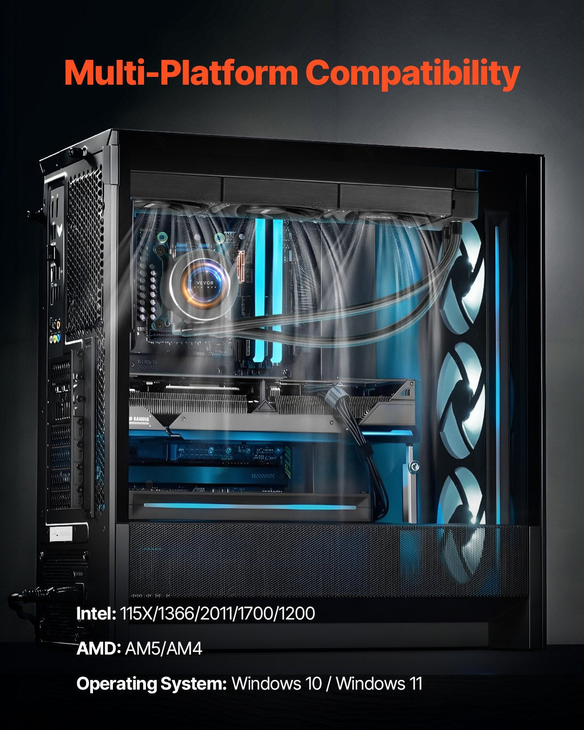 VEVOR CPU Liquid Cooler AIO CPU Water Cooler with 3 PWN Fans(120 mm) Intel AMD