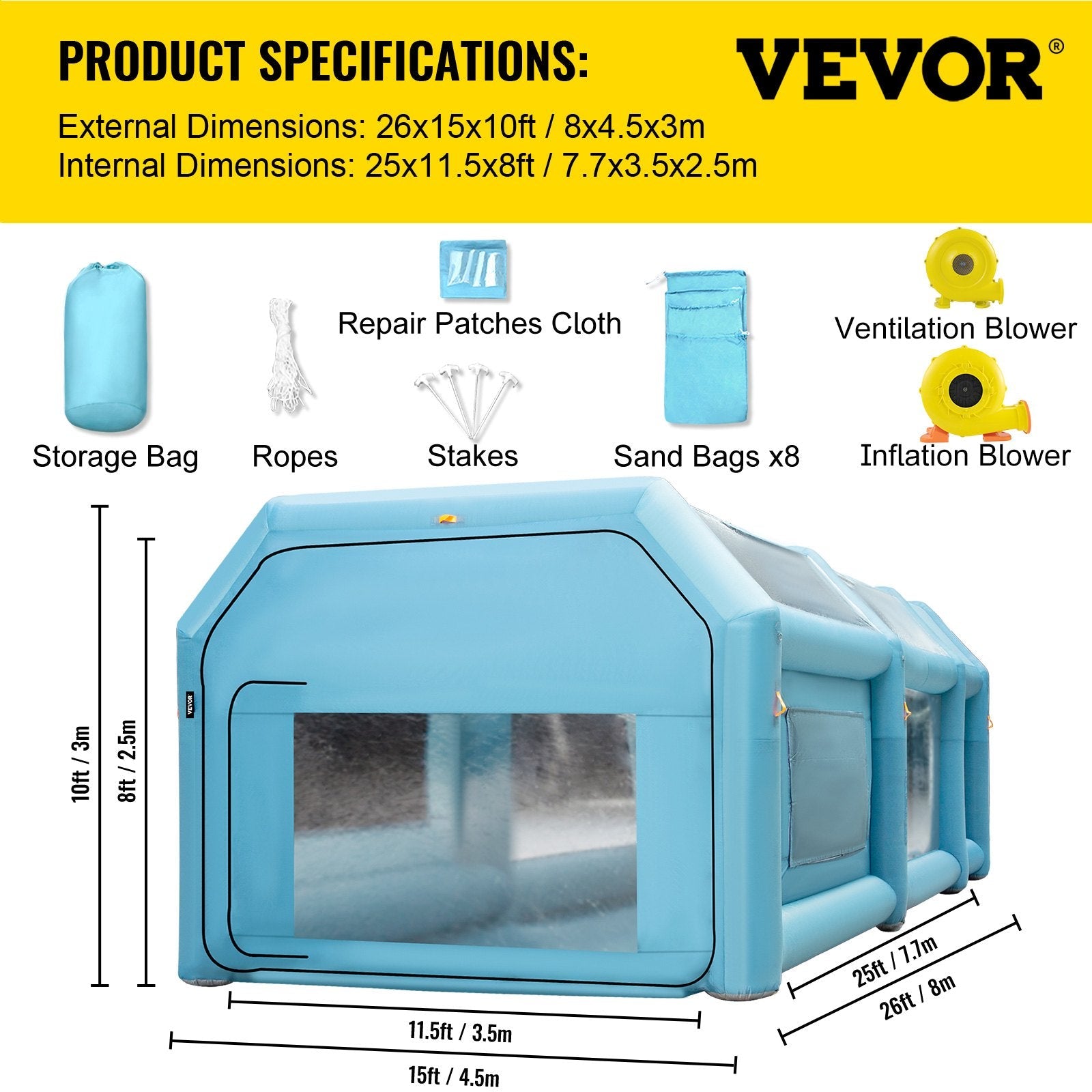 VEVOR Inflatable Spray Booth 27x14FT Mobile Portable Car Workstation Top with Upgraded Oxford Cloth for Car Parking Tent Workstation