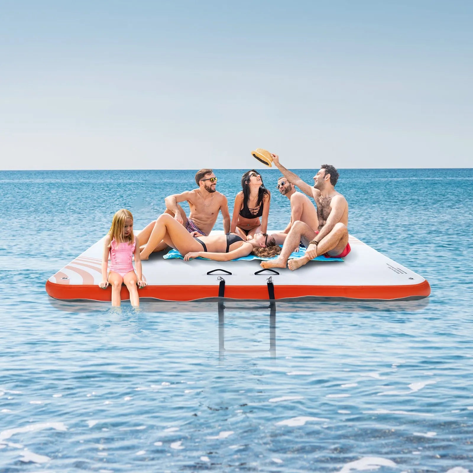 VEVOR Inflatable Floating Dock, 10 x 10FT Inflatable Dock Platform, Non-Slip Water Floating Dock Mat with Portable Carrying Bag & Detachable Ladder, Floating Platform Island Raft for Pool Beach Ocean