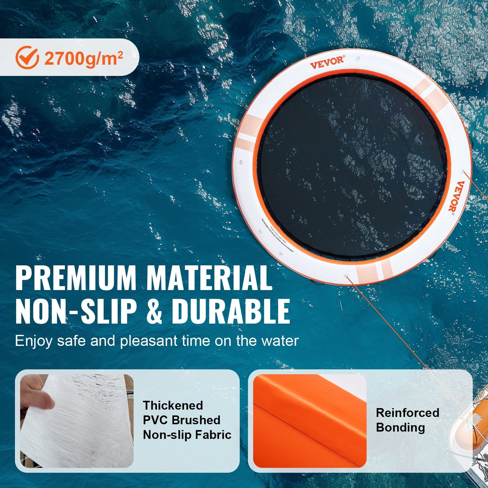 VEVOR Inflatable Floating Dock, ø8FT Inflatable Dock Platform with ø5FT Trampoline Mesh Pool, Non-Slip Floating Platform Water Mat with Portable Bag & Detachable Ladder for Pool Beach Relaxation