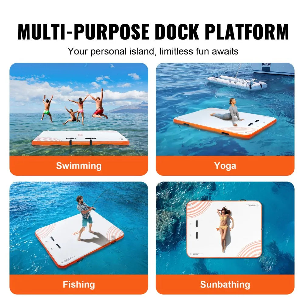 VEVOR Inflatable Floating Dock, 8 x 6FT Inflatable Dock Platform, Non-Slip Water Floating Dock Mat with Portable Carrying Bag & Detachable Ladder, Floating Platform Island Raft for Pool Beach Ocean