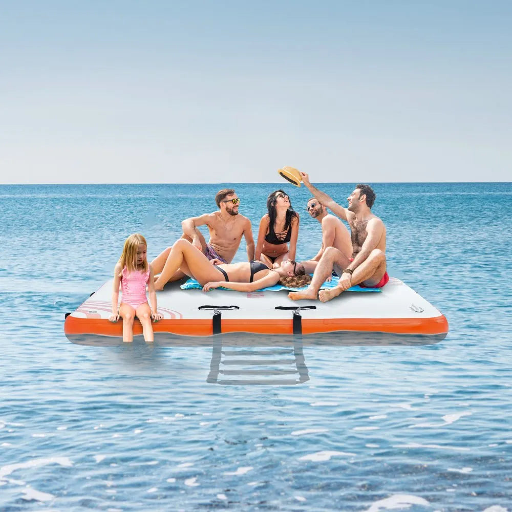 VEVOR Inflatable Floating Dock, 8 x 6FT Inflatable Dock Platform, Non-Slip Water Floating Dock Mat with Portable Carrying Bag & Detachable Ladder, Floating Platform Island Raft for Pool Beach Ocean