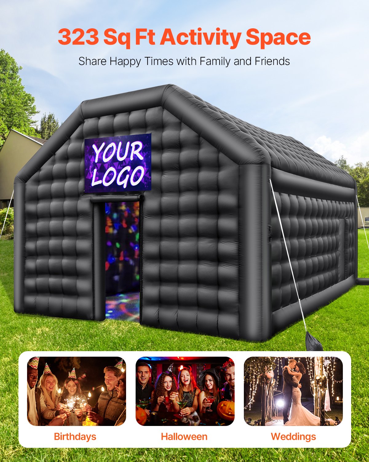 VEVOR Inflatable Nightclub 19.7 x 16.4 x 12 Ft Blow up Party Tent with Lights