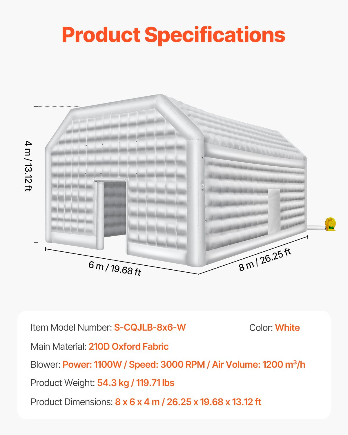 VEVOR Inflatable Nightclub 26.2 x 19.7 x 13.1 Ft Blow up Party Tent White