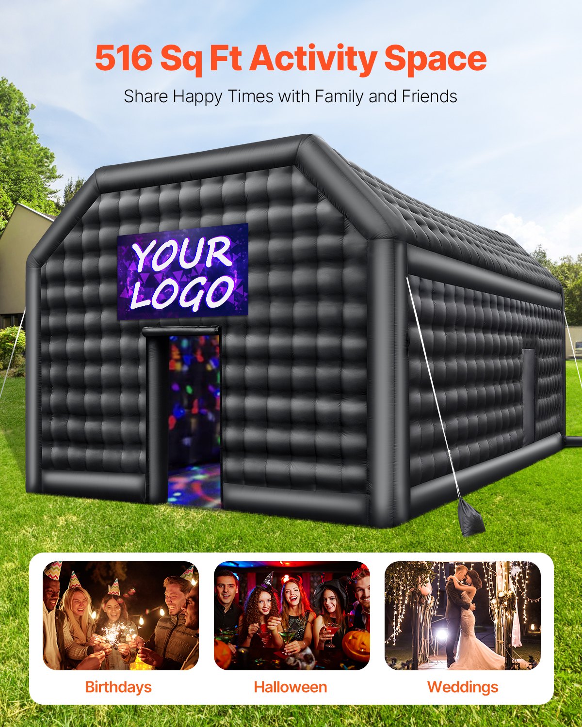 VEVOR Inflatable Nightclub 26.2 x 19.7 x 13.1 Ft Blow up Party Tent with Lights