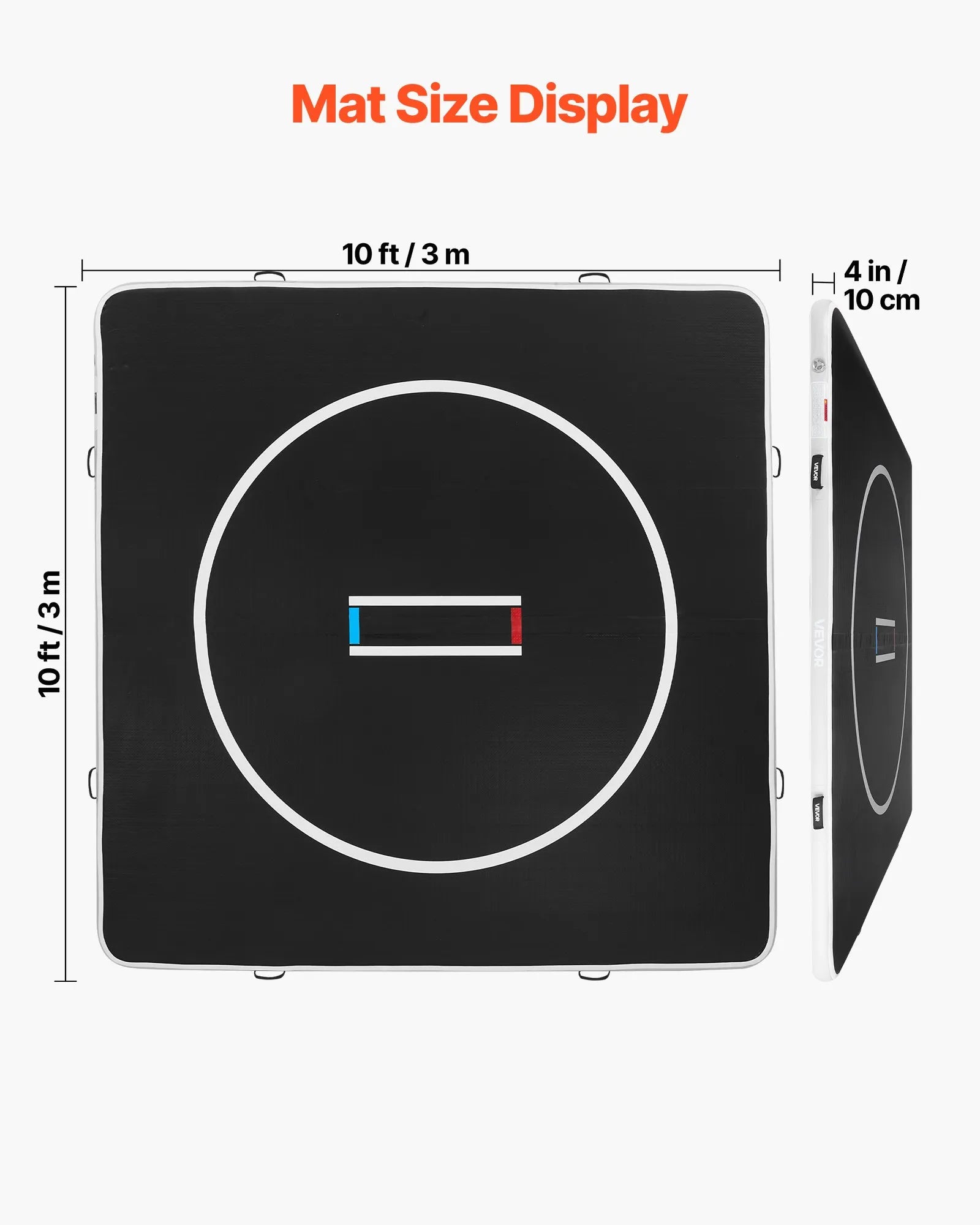 VEVOR 10x10 ft Wrestling Mat Inflatable, Martial Arts Thick Mat for Home Gym Exercise, PVC Foldable Training Mats with Circles and 600W Air Pump, for Gymnastics, Tatami, Jiu Jitsu BJJ MMA Judo, Black