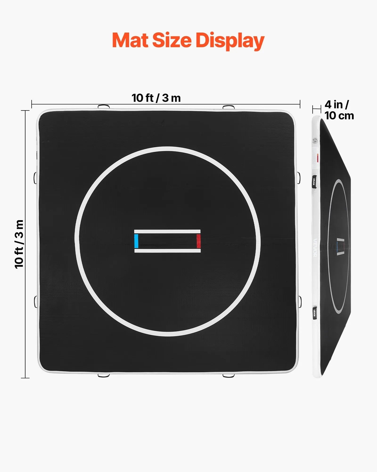 VEVOR 10x10 ft Wrestling Mat Inflatable, Martial Arts Thick Mat for Home Gym Exercise, PVC Foldable Training Mats with Circles and 600W Air Pump, for Gymnastics, Tatami, Jiu Jitsu BJJ MMA Judo, Black