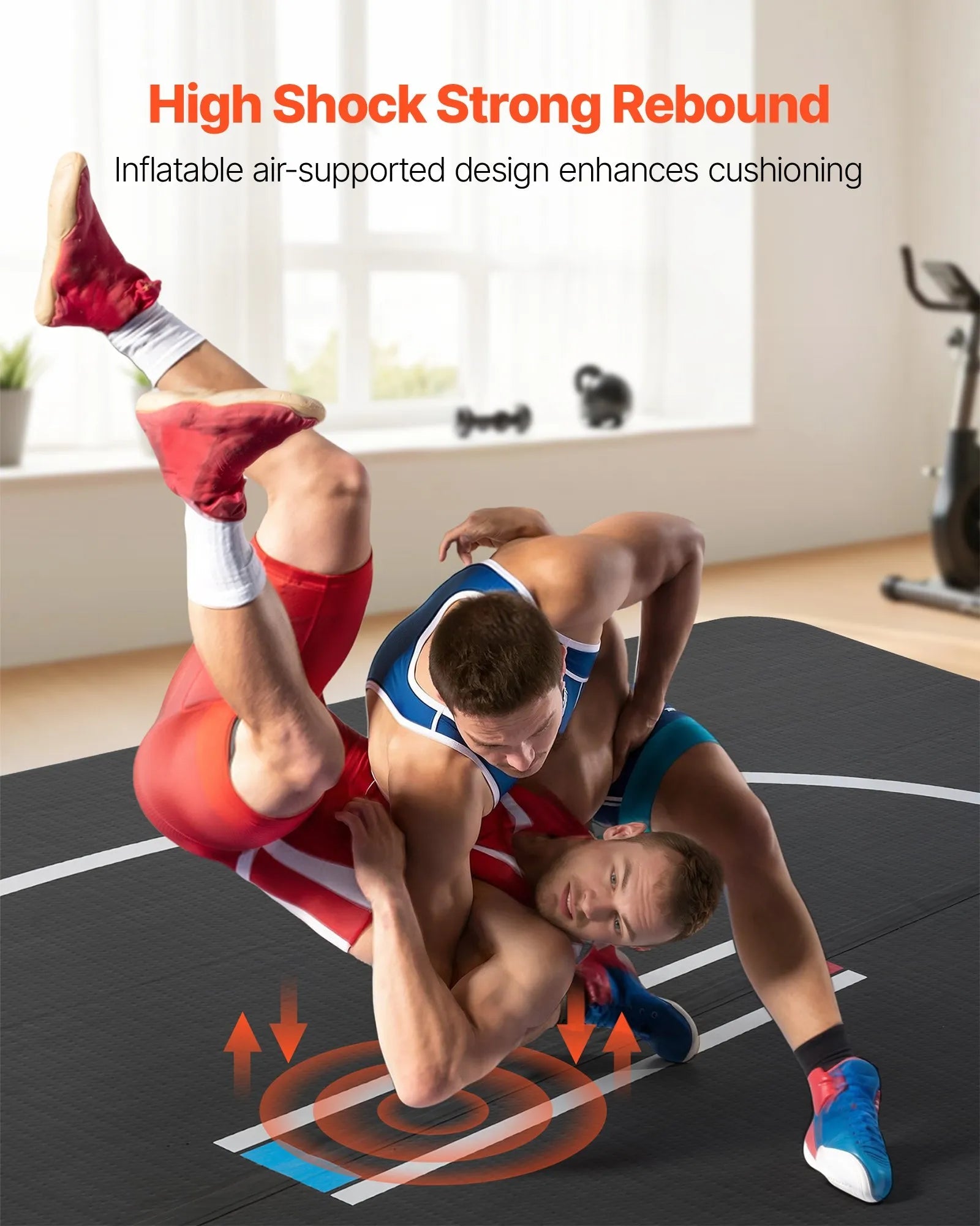 VEVOR 10x10 ft Wrestling Mat Inflatable, Martial Arts Thick Mat for Home Gym Exercise, PVC Foldable Training Mats with Circles and 600W Air Pump, for Gymnastics, Tatami, Jiu Jitsu BJJ MMA Judo, Black