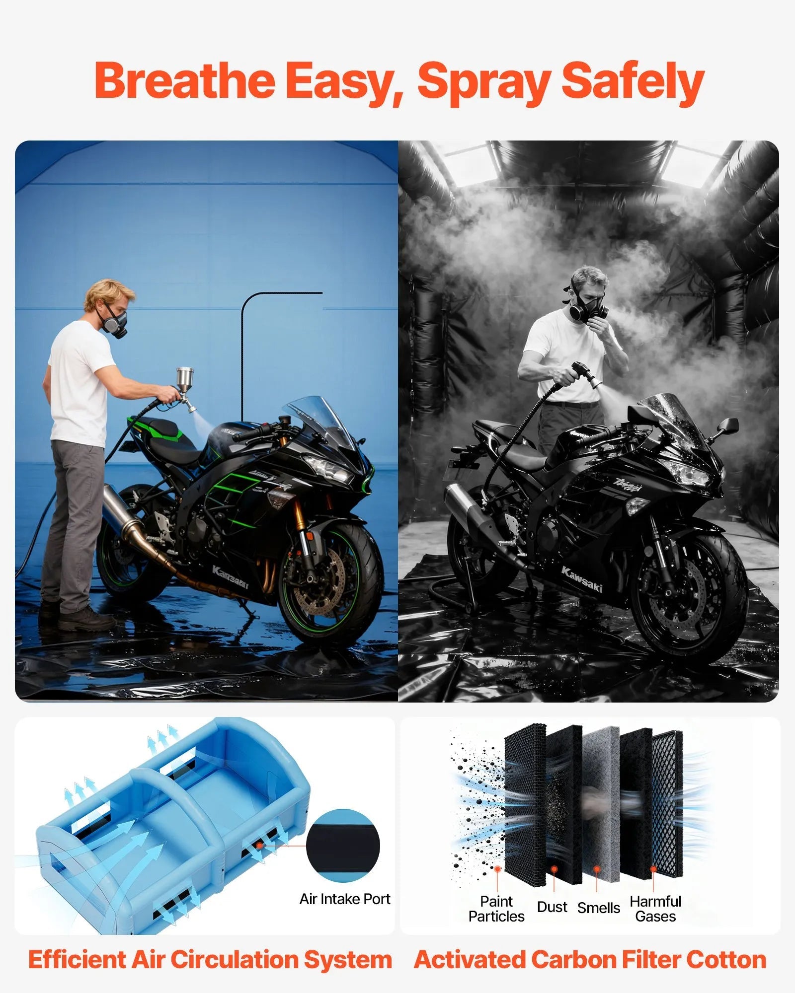 VEVOR Inflatable Paint Booth, 32.81 x 19.69 x 13.12 ft, Inflatable Spray Booth with 950W and 1100W Blowers and Air Filter System, Round Roof, for Painting Car, Truck, Furniture, Automotive Sheet Metal