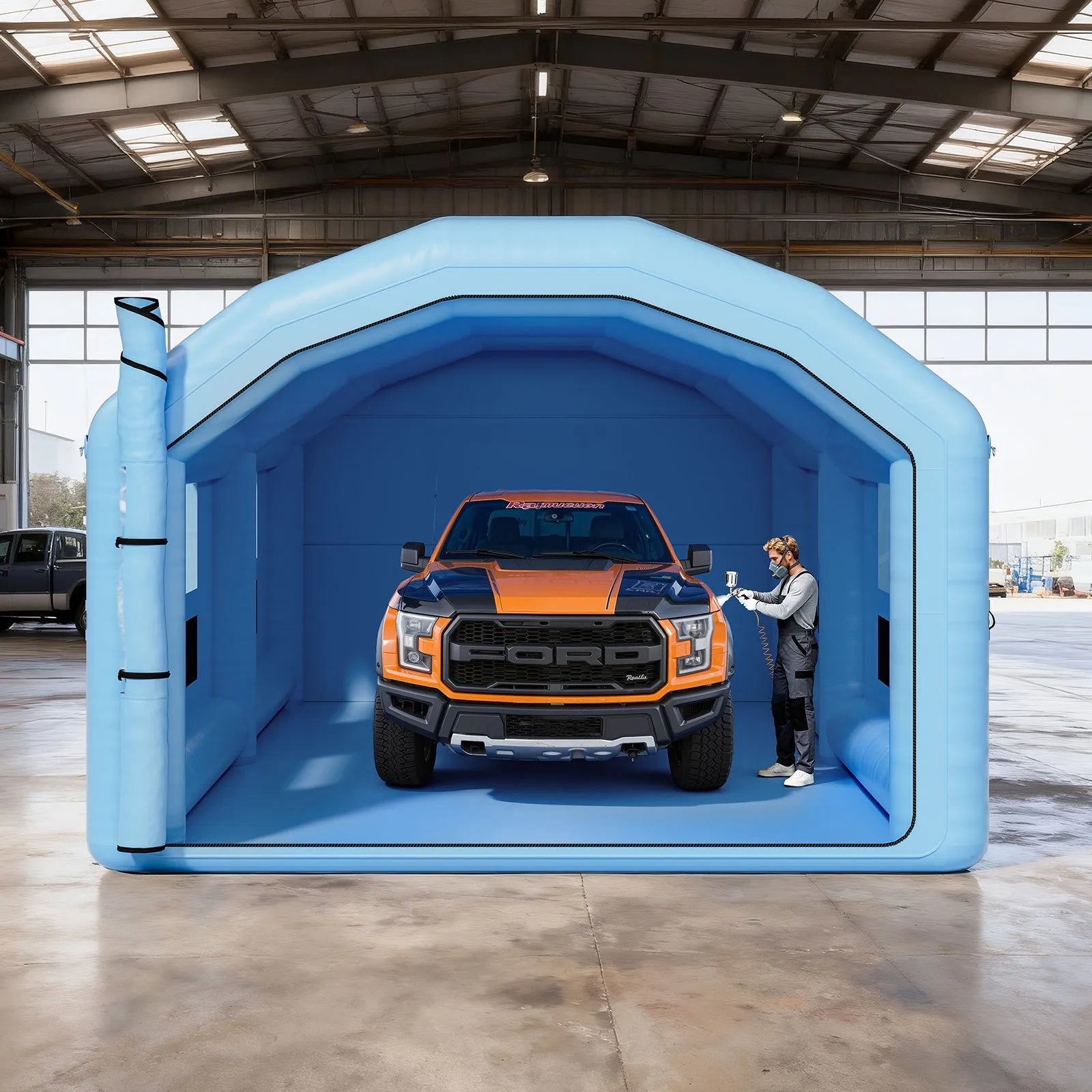 VEVOR Inflatable Paint Booth, 32.81 x 19.69 x 13.12 ft, Inflatable Spray Booth with 950W and 1100W Blowers and Air Filter System, Round Roof, for Painting Car, Truck, Furniture, Automotive Sheet Metal