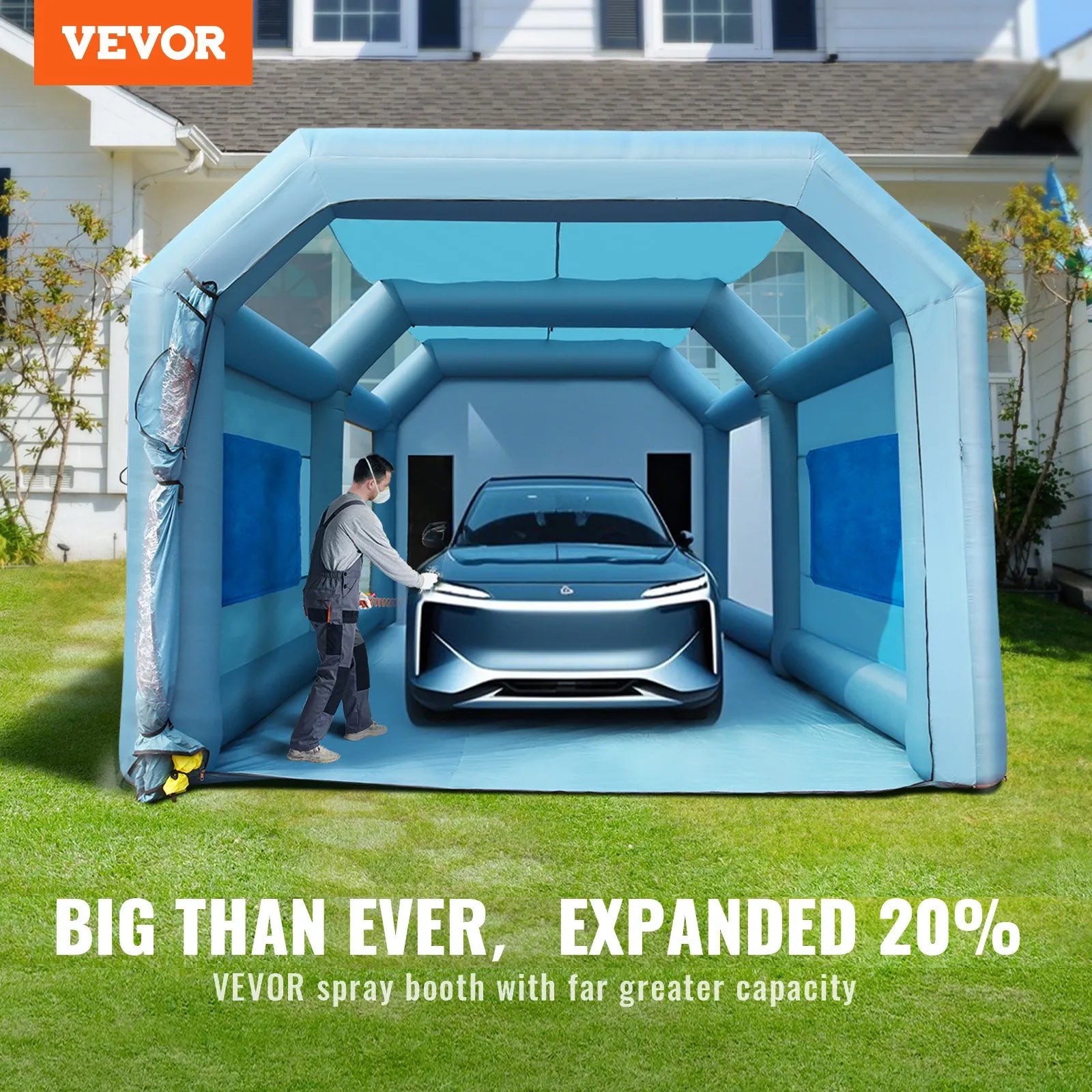 VEVOR Inflatable Spray Booth, 26 x 15x11ft Inflatable Paint Booth, High Powerful 750W+950W Blowers Spray Booth Tent, Car Paint Tent Air Filter System for Car Parking Tent Workstation Motorcycle Garage