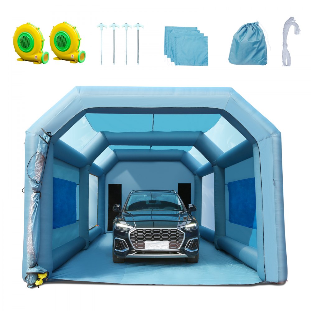 VEVOR Inflatable Paint Booth, 28x16x11ft Inflatable Spray Booth, High Powerful 750W+950W Blowers Spray Booth Tent, Car Paint Tent Air Filter System for Car Parking Tent Workstation Motorcycle Garage