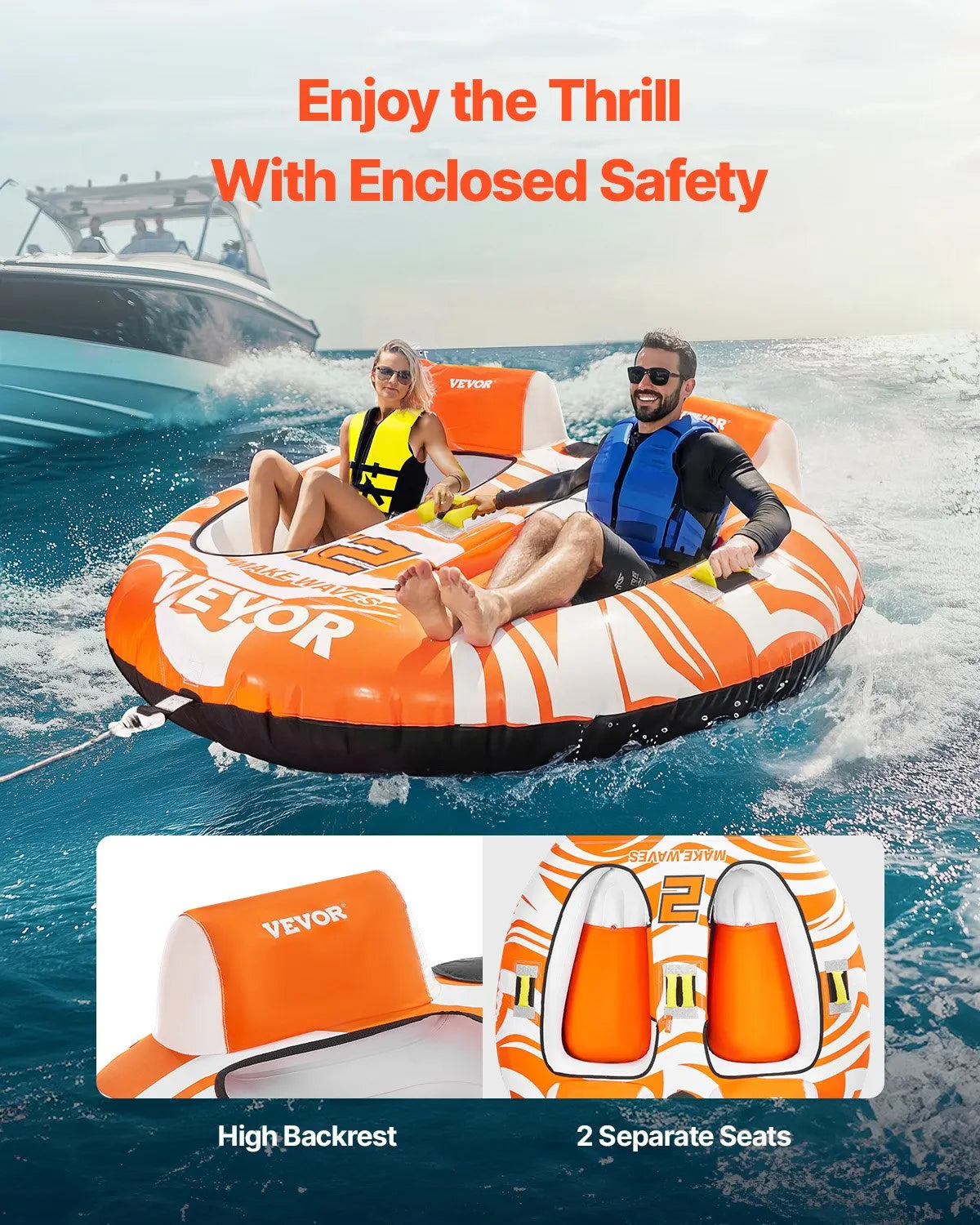 VEVOR Towable Tubes for Boating 2-Person Inflatable Boat Towable with 2 Cockpits