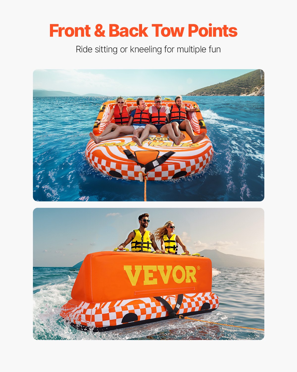 VEVOR Towable Tube for Boating 1-4 Riders Inflatable Boat Tubes and Towables