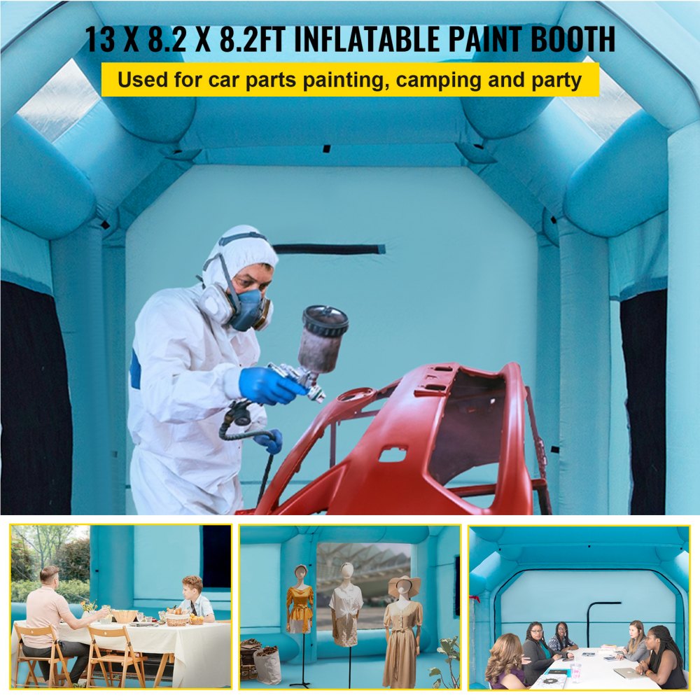 VEVOR Portable Inflatable Paint Booth, 13 x 8 x 8ft Inflatable Spray Booth, Car Paint Tent w/Air Filter System & 2 Blowers, Upgraded Blow Up Spray Booth Tent, Auto Paint Workstation Motorcycle Garage