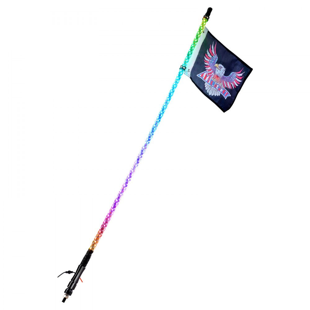 VEVOR 1 PC 4 FT Whip Light, APP & RF Remote Control Led Whip Light, Waterproof 360°Spiral RGB Chasing Lighted Whips with 2 Flags, for UTVs, ATVs, Motorcycles, RZR, Can-am, Trucks, Off-road, Go-karts