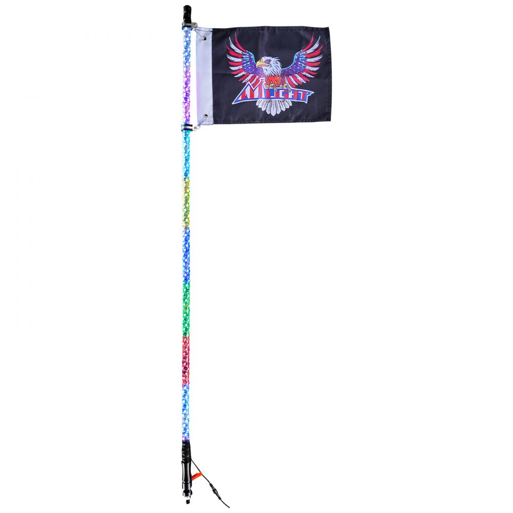 VEVOR 1 PC 4 FT Whip Light, APP & RF Remote Control Led Whip Light, Waterproof 360°Spiral RGB Chasing Lighted Whips with 2 Flags, for UTVs, ATVs, Motorcycles, RZR, Can-am, Trucks, Off-road, Go-karts