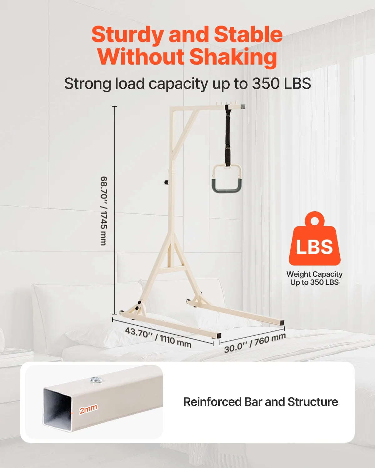 VEVOR Trapeze Bar for Bed Mobility 350LBS Capacity Bed Trapeze with 2 Wheels