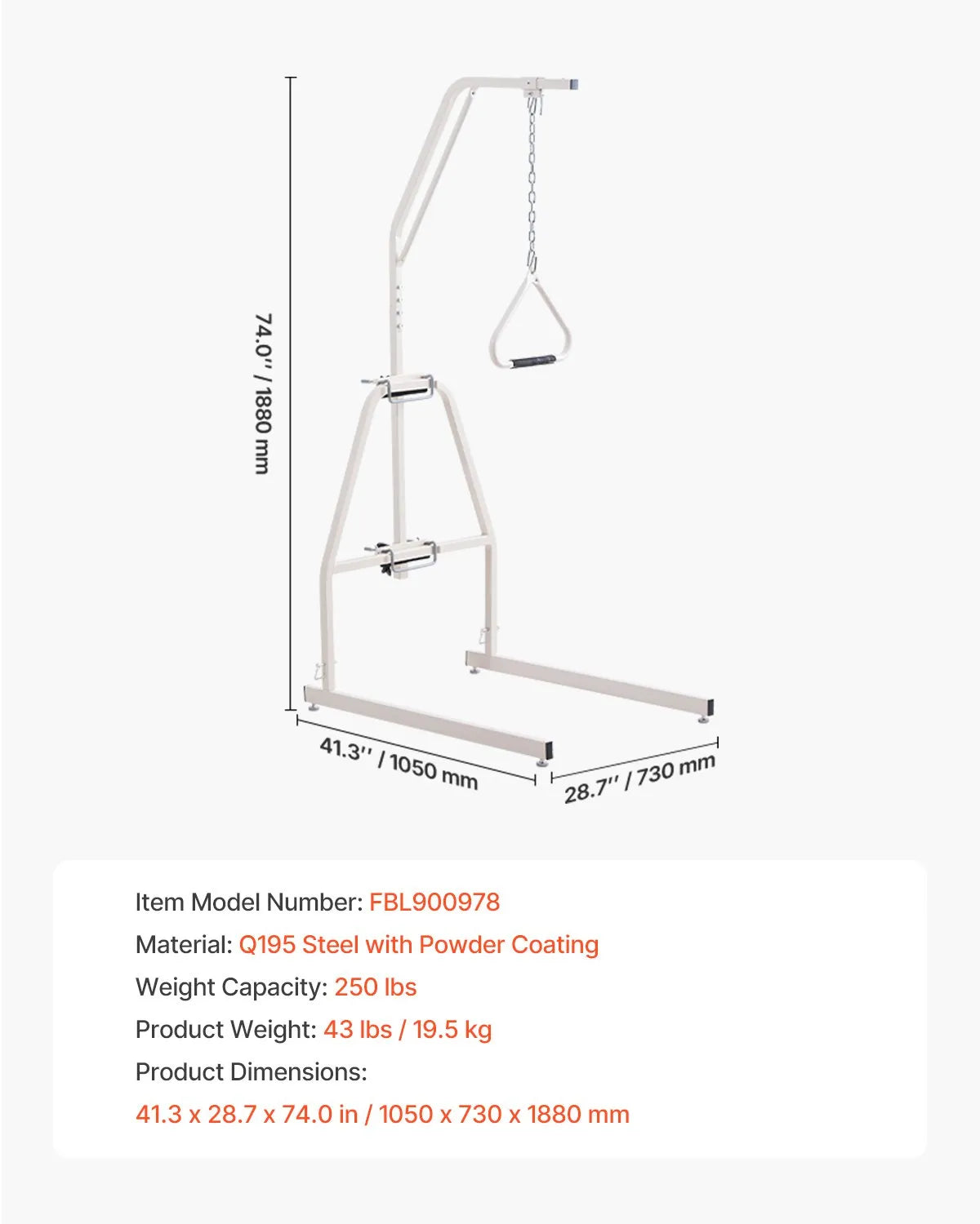 VEVOR Trapeze Bar for Bed Mobility 250LBS Bed Trapeze with Clamp and Floor Stand