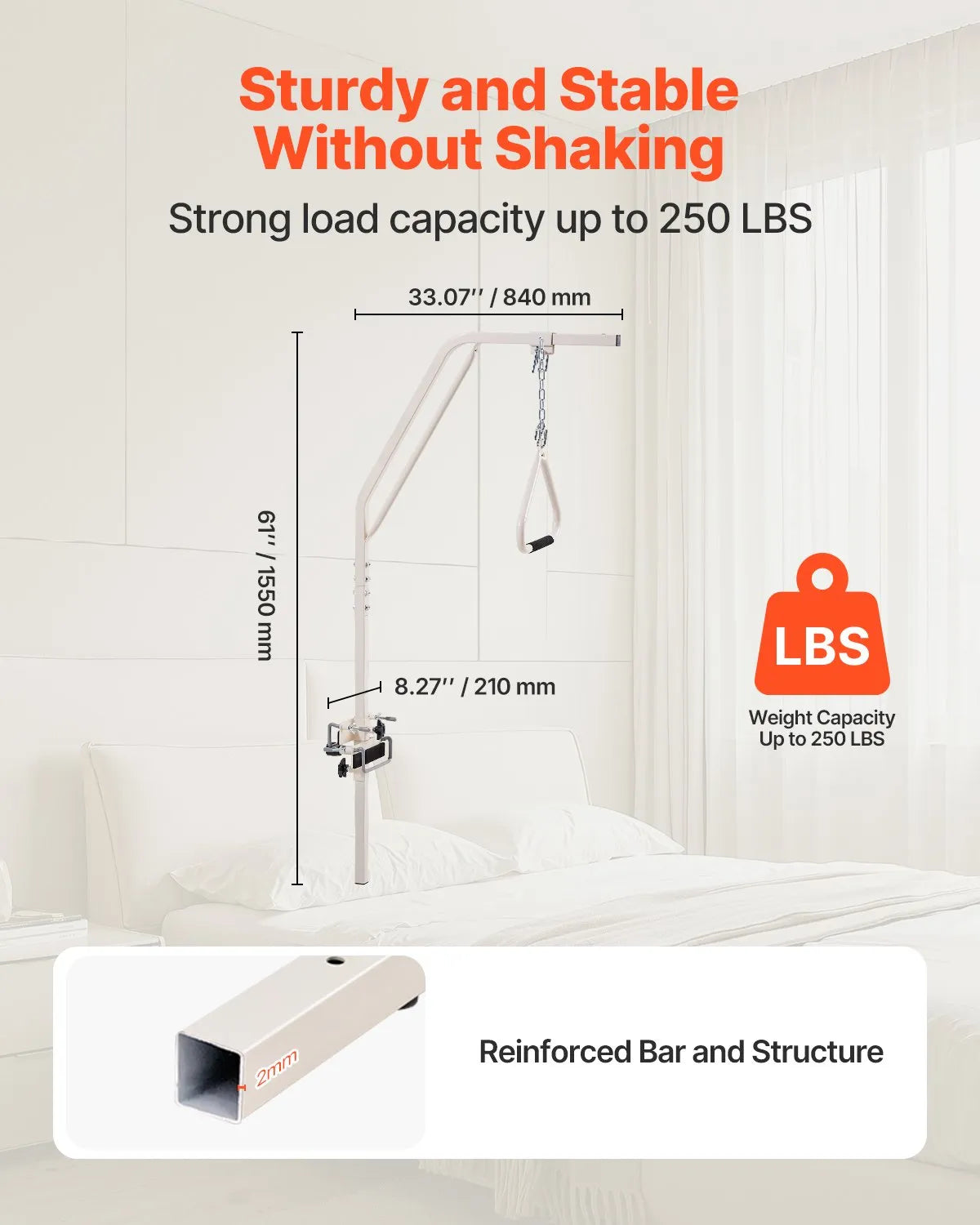 VEVOR Trapeze Bar for Bed Mobility 250LBS Bed Trapeze with Clamps & Metal Chain