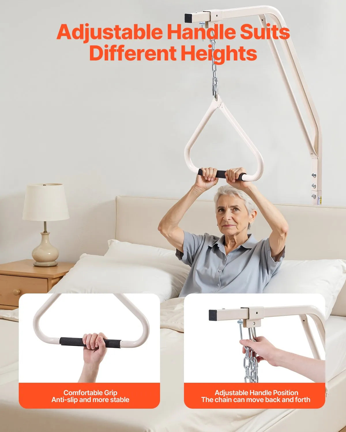 VEVOR Trapeze Bar for Bed Mobility 250LBS Bed Trapeze with Clamps & Metal Chain