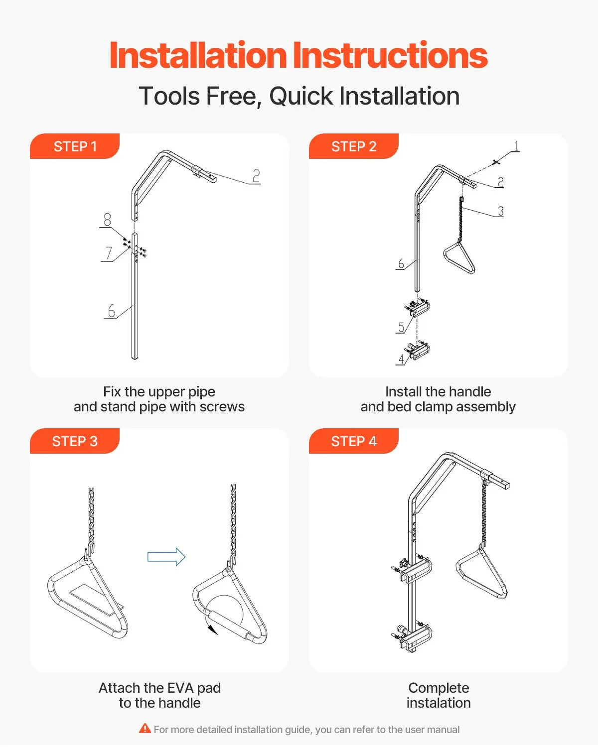 VEVOR Trapeze Bar for Bed Mobility 250LBS Bed Trapeze with Clamps & Metal Chain