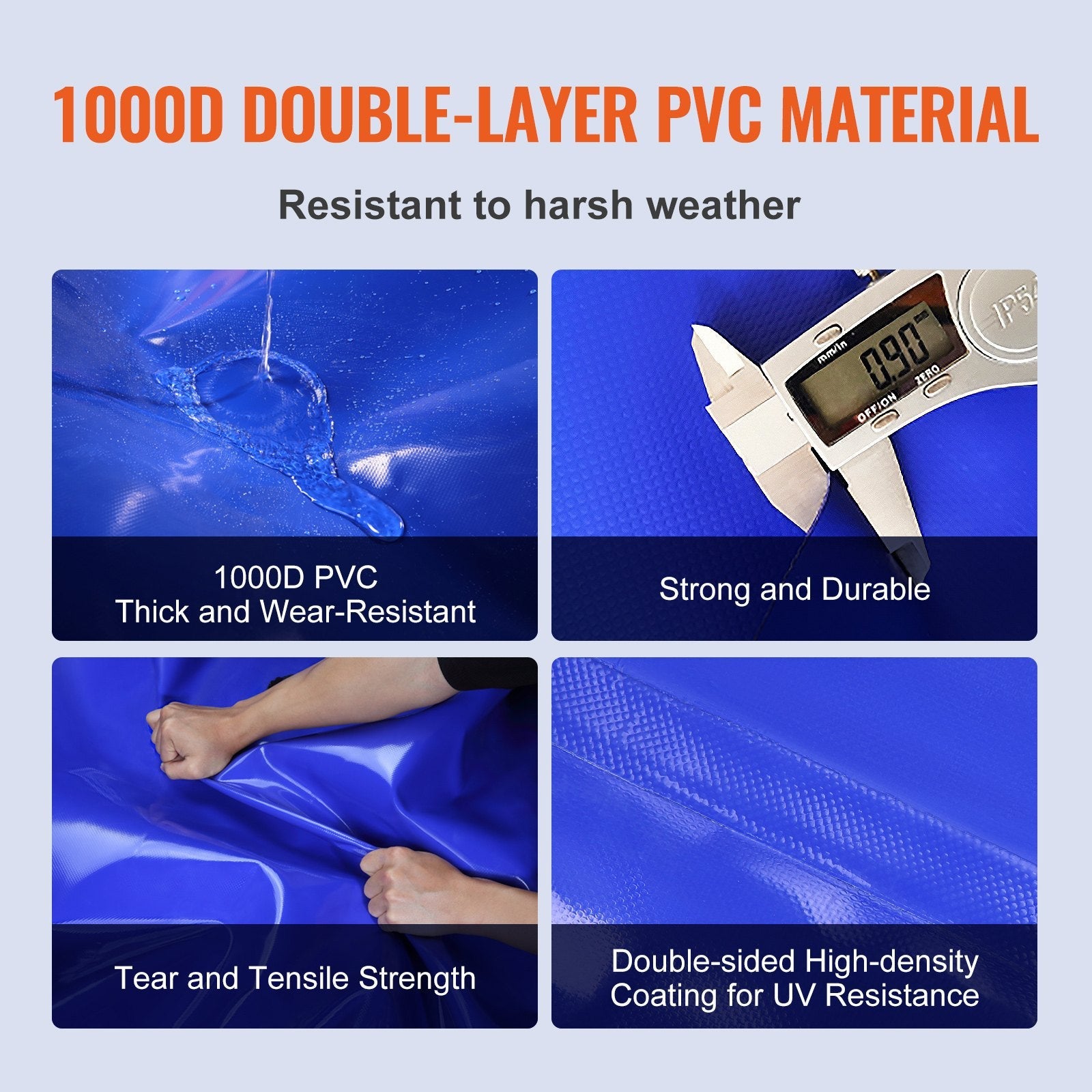 VEVOR 540L/142.7 Gallon Water Storage Bladder, RV Water Tank, 1000D Blue PVC Collapsible Water Storage Containers, Large Capacity Soft Water Bag, Portable Water Bladder, Fire Prevention, Camping, Emer