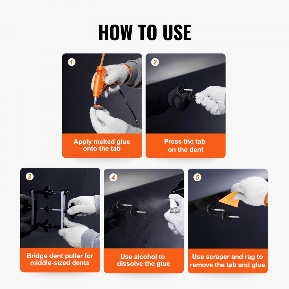 VEVOR 25 PCS Dent Removal Kit, Paintless Dent Repair Kit with Bridge Puller and Puller Tabs, Auto Dent Puller Kit with Hot Glue Gun, Glue Sticks for Auto Body Dents, and Other Metal Surface Dents