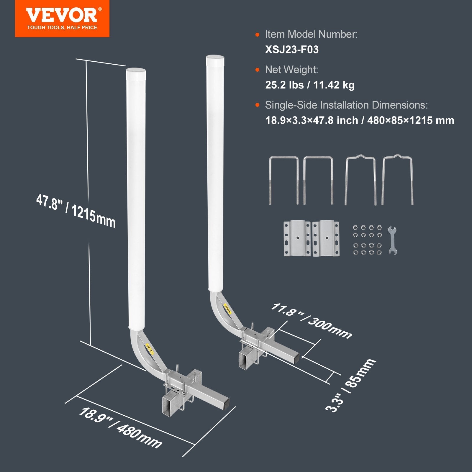 VEVOR Boat Trailer Guide, 48” Adjustable Design Trailer Guide Poles, 2PCS Rustproof Galvanized Steel Trailer Guide ons, Trailer Guides with PVC Pipes, for Ski Boat, Fishing Boat or Sailboat Trailer