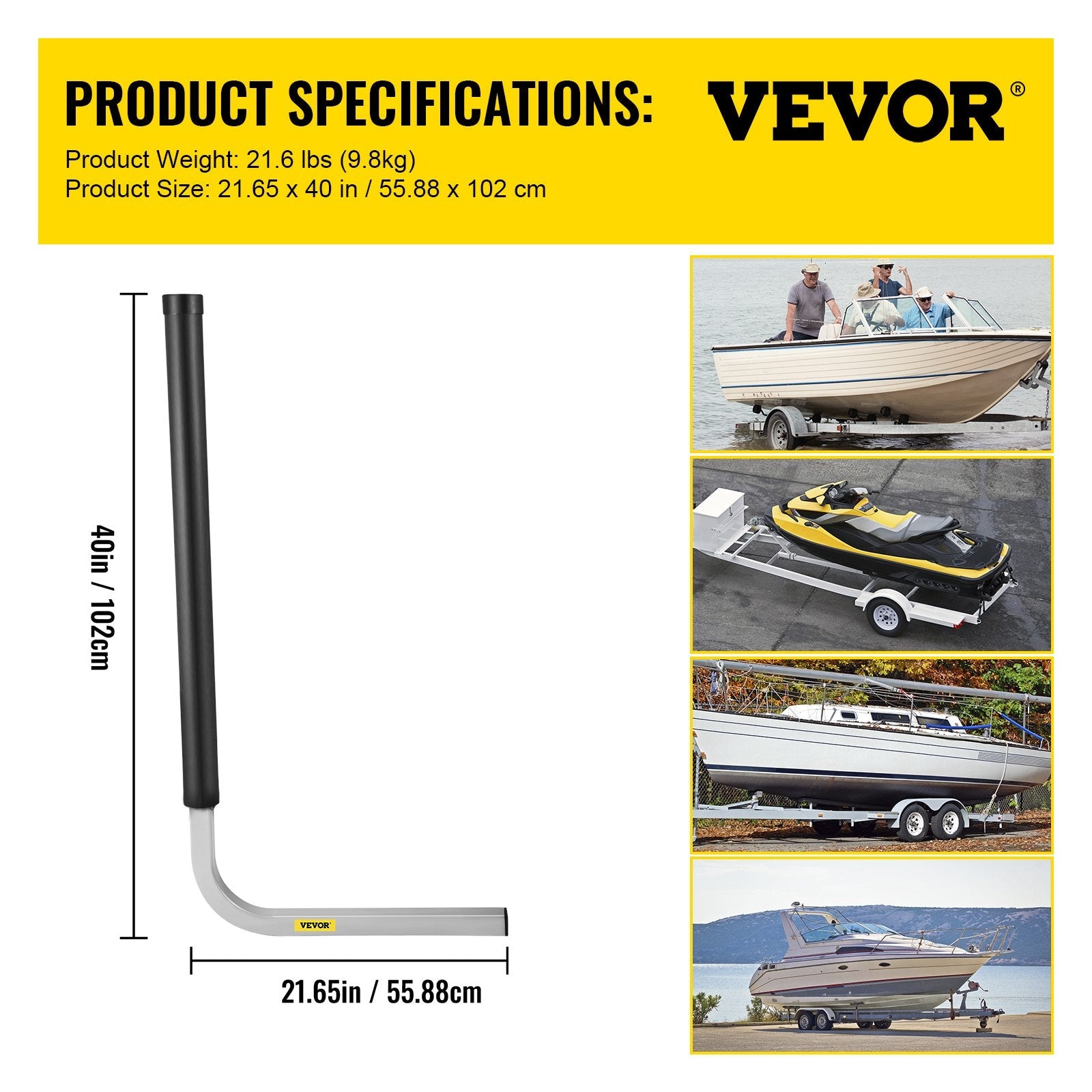VEVOR Boat Trailer Guide-ons, 40\", 2PCS Rustproof Galvanized Steel Trailer Guide ons, Trailer Guides with Black PVC Pipes, Mounting Parts Included, for Ski Boat, Fishing Boat or Sailboat Trailer