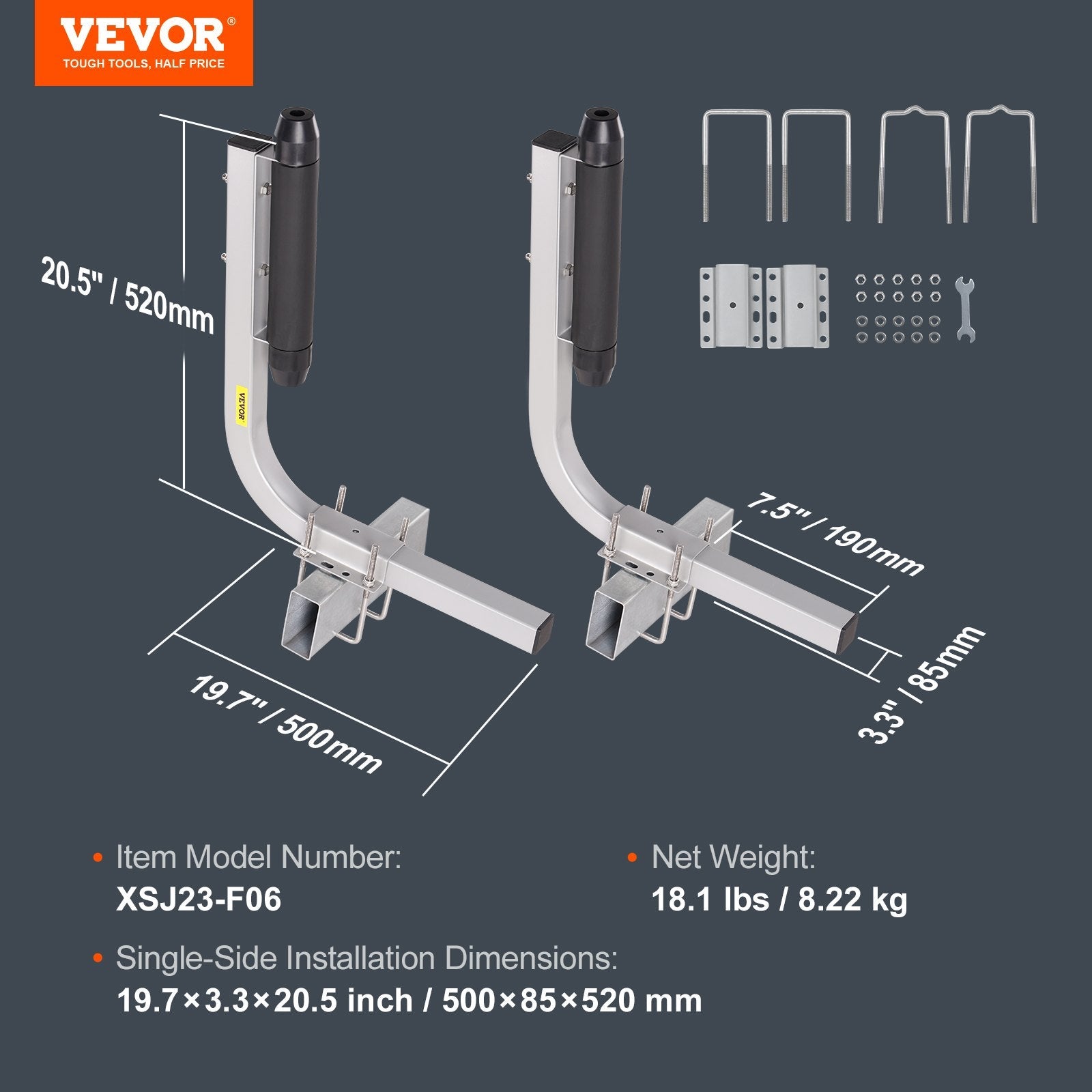 VEVOR Boat Trailer Guide, 20.5” Adjustable Design Trailer Guide Poles, 2PCS Rustproof Galvanized Steel Trailer Guide ons, Heavy Duty Roller Guide Design, for Ski Boat, Fishing Boat or Sailboat Trailer