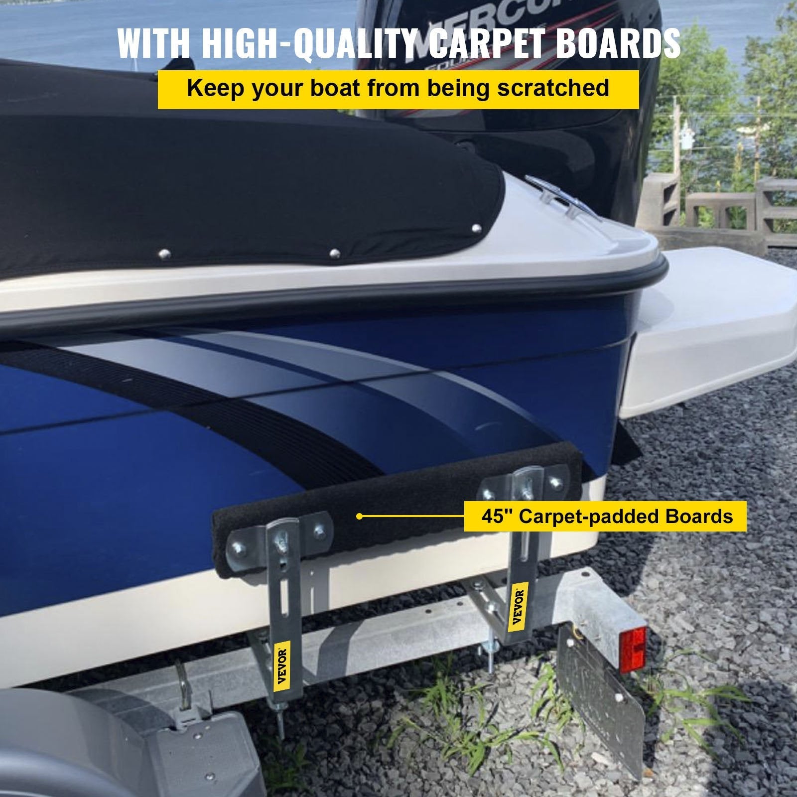 VEVOR Boat Trailer Guide-ons, 48\", 2PCS Rustproof Steel Trailer Guide ons, Trailer Guides with Carpet-Padded Boards, Mounting Parts Included, for Ski Boat, Fishing Boat or Sailboat Trailer