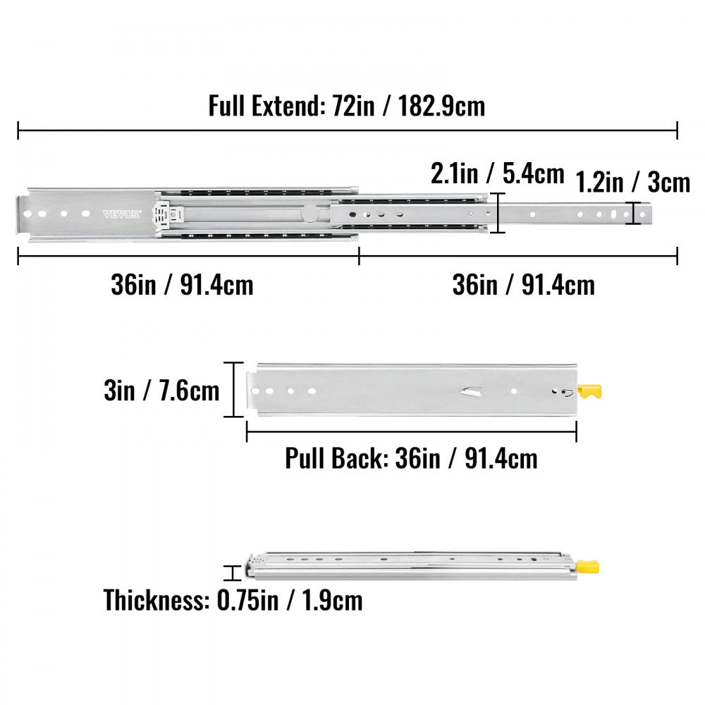 Heavy Duty Drawer Slides 500lbs Ball Bearing Drawer Slides 36inch Long With Lock