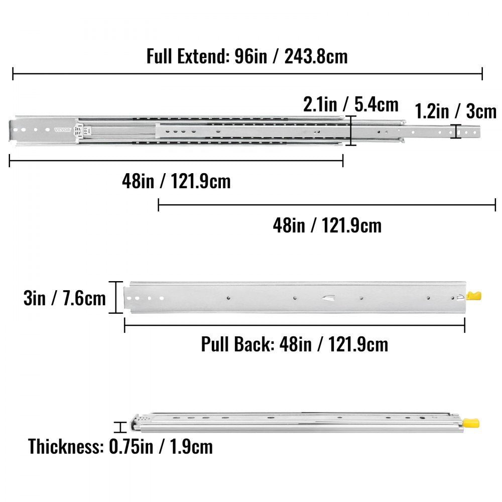 Heavy Duty Drawer Slides 500lbs Ball Bearing Drawer Slides 48inch Long with Lock
