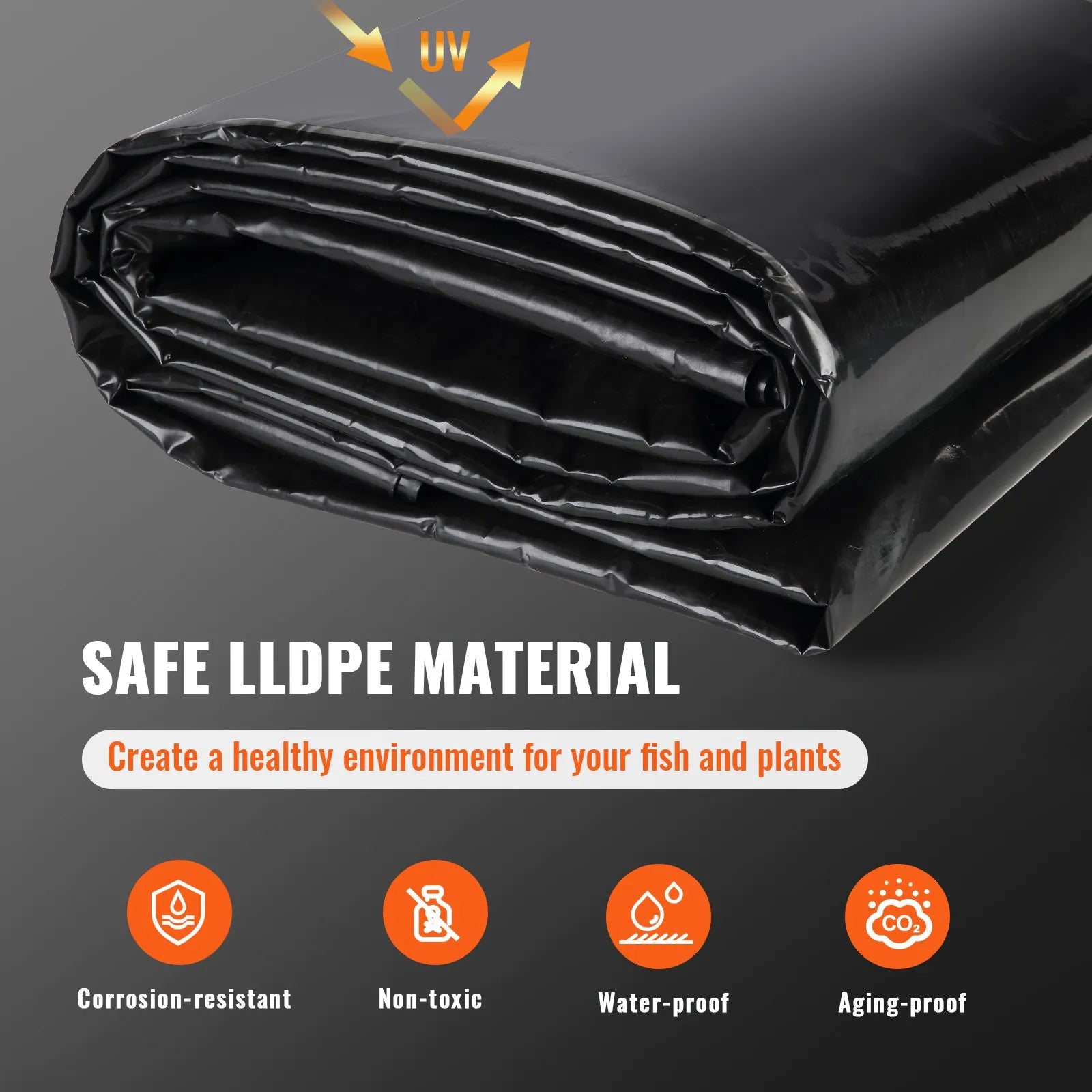 VEVOR Pond Liner, 10 x 13 ft 20 Mil Thickness, Pliable LLDPE Material Pond Skins, Easy Cutting Underlayment for Fish or Koi Ponds, Water Features, Waterfall Base , Fountains, Water Gardens, Black