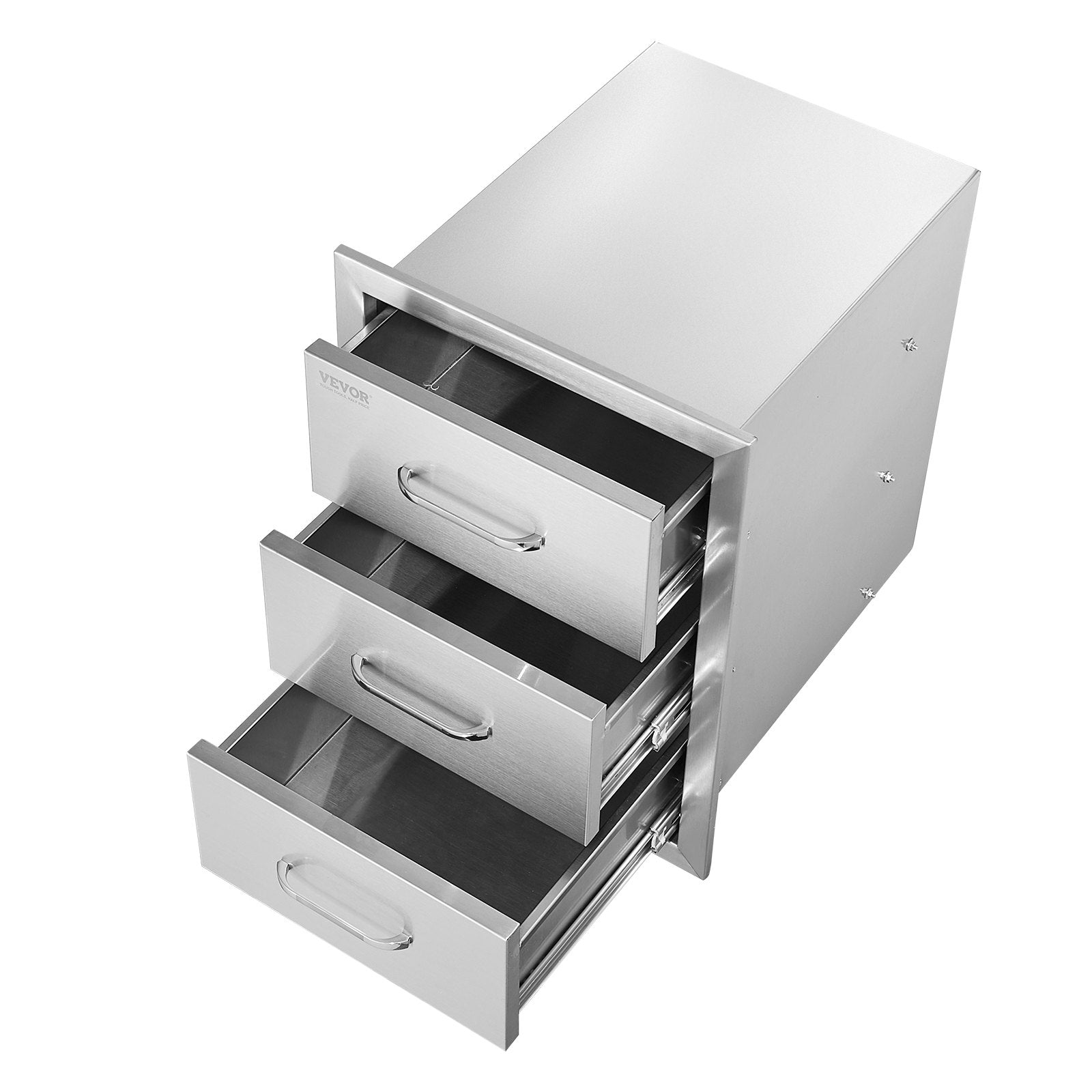 VEVOR Outdoor Kitchen Drawers 16\" W x 21.5\" H x 18\" D, Flush Mount Triple Access BBQ Drawers with Stainless Steel Handle, BBQ Island Drawers for Outdoor Kitchens or BBQ Island Patio Grill Station