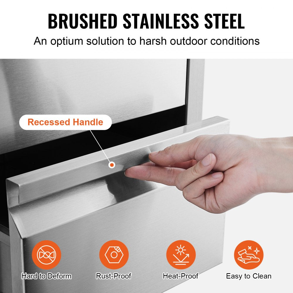 VEVOR Outdoor Kitchen Drawers 14.7" W x 25.4" H x 18.7" D, Box Frame Style Flush Mount BBQ Drawers with Stainless Steel Handle, BBQ Island Drawers for Outdoor Kitchens or Patio Grill Station