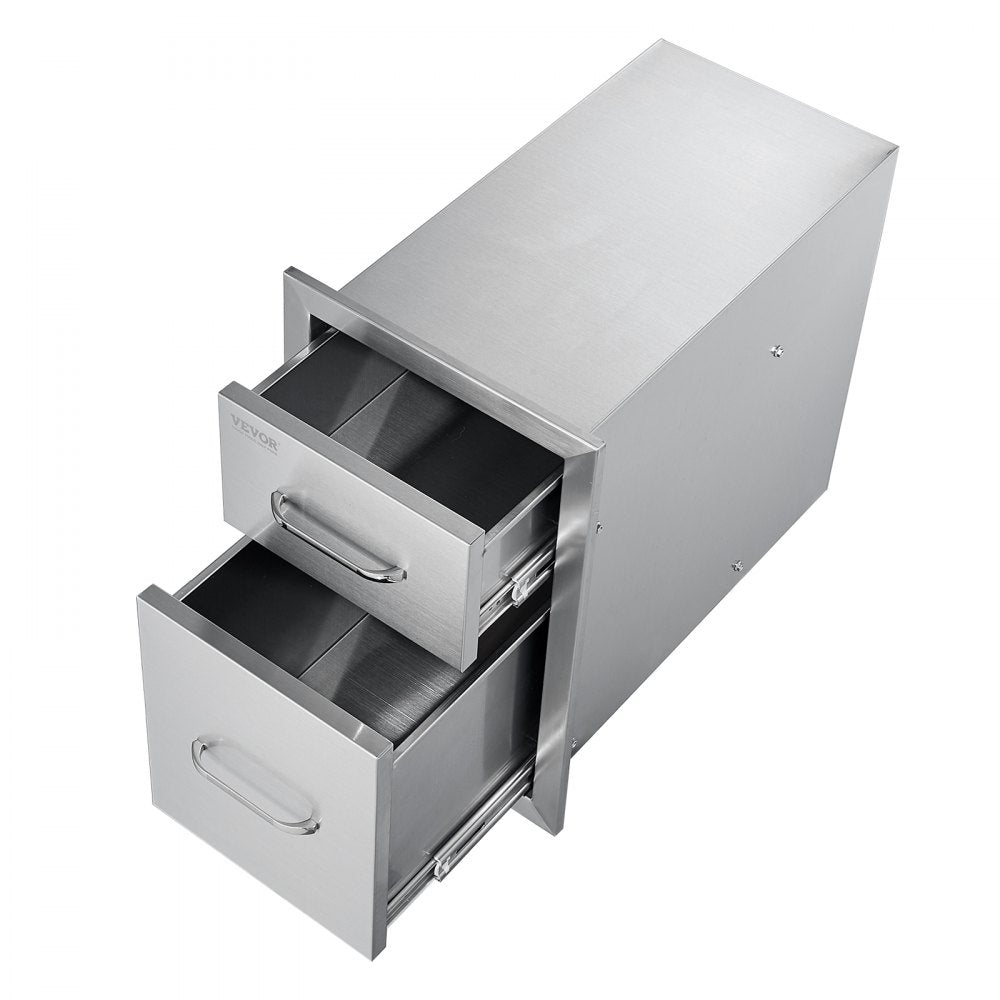 VEVOR Outdoor Kitchen Drawers 13\" W x 20.4\" H x 20.8\" D, Flush Mount Double BBQ Access Drawers with Stainless Steel Handle, BBQ Island Drawers for Outdoor Kitchens or Patio Grill Station