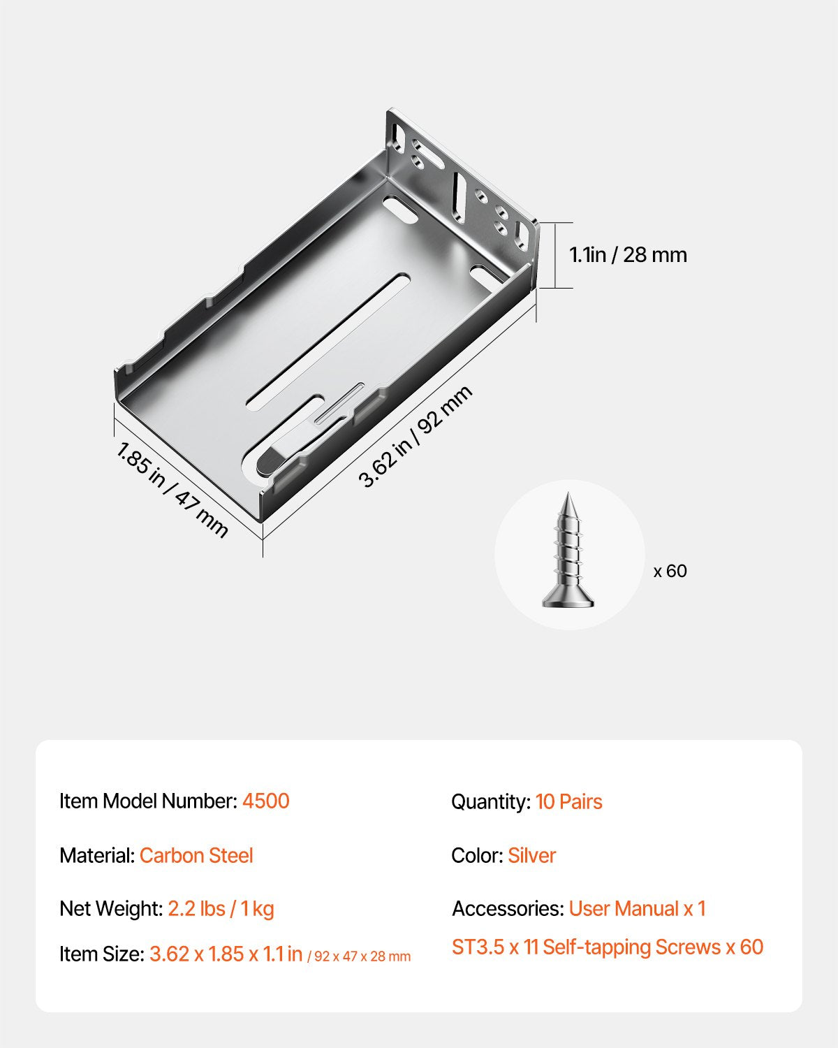 VEVOR Drawer Cabinet Slides Brackets 10 Pairs for 100 LBS Side Mount Rail