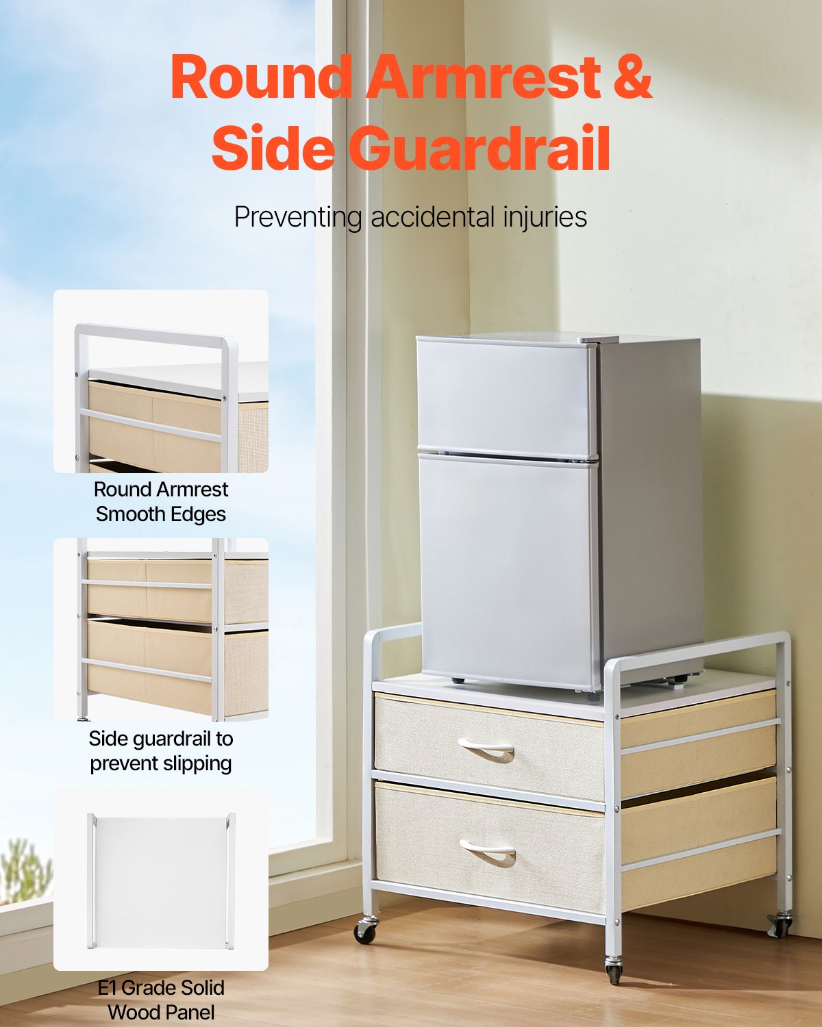 VEVOR Mini Fridge Stand with Storage 176 lbs White Mini Fridge Table 2 Drawers