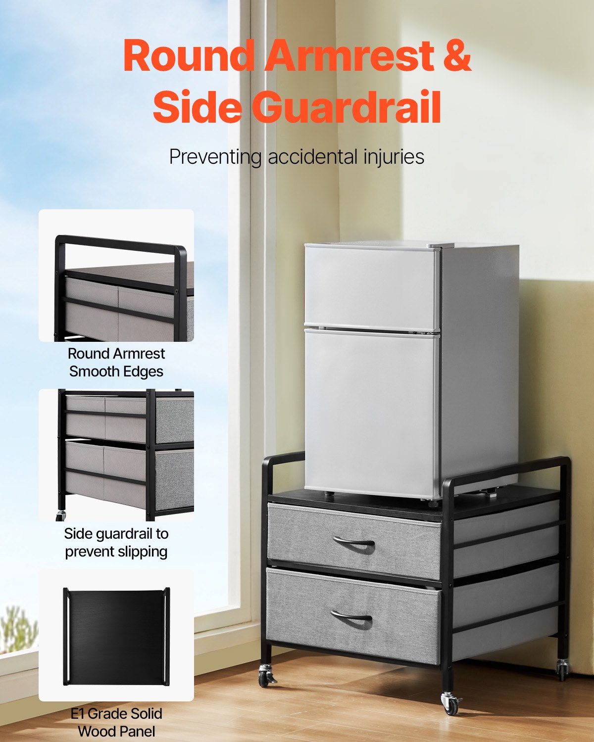 VEVOR Mini Fridge Stand with Storage 176 lbs Gray Mini Fridge Table 2 Drawers